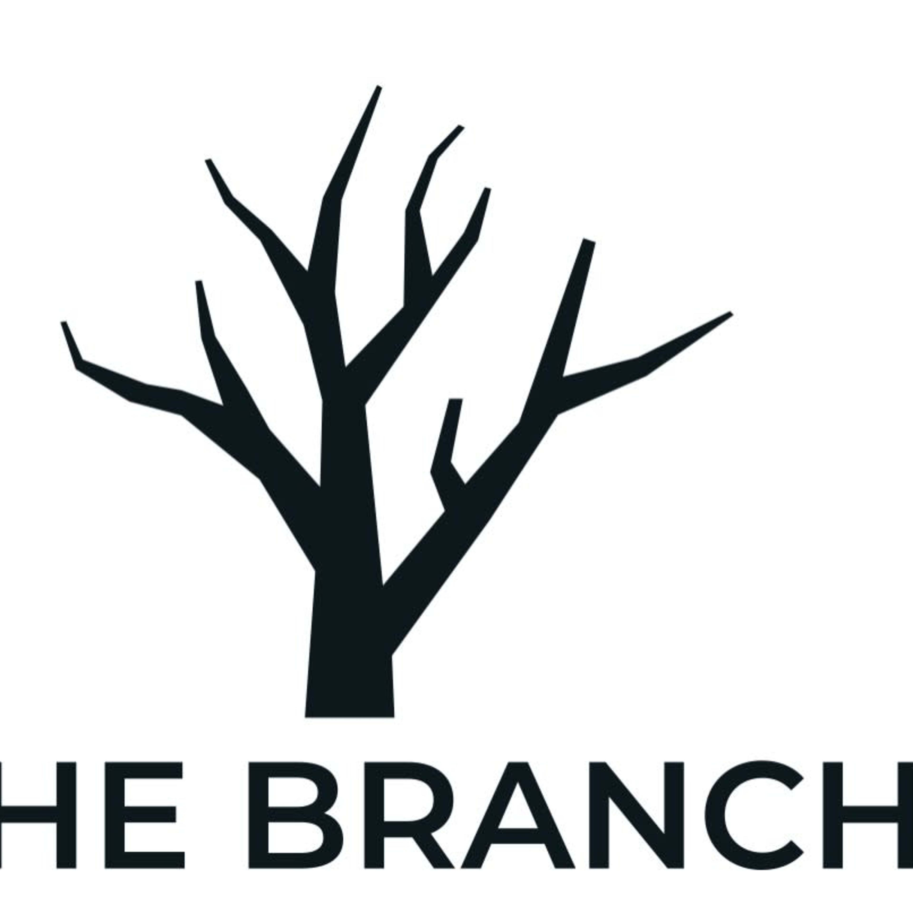 A stylized black tree silhouette above the text "THE BRANCH" in bold letters.