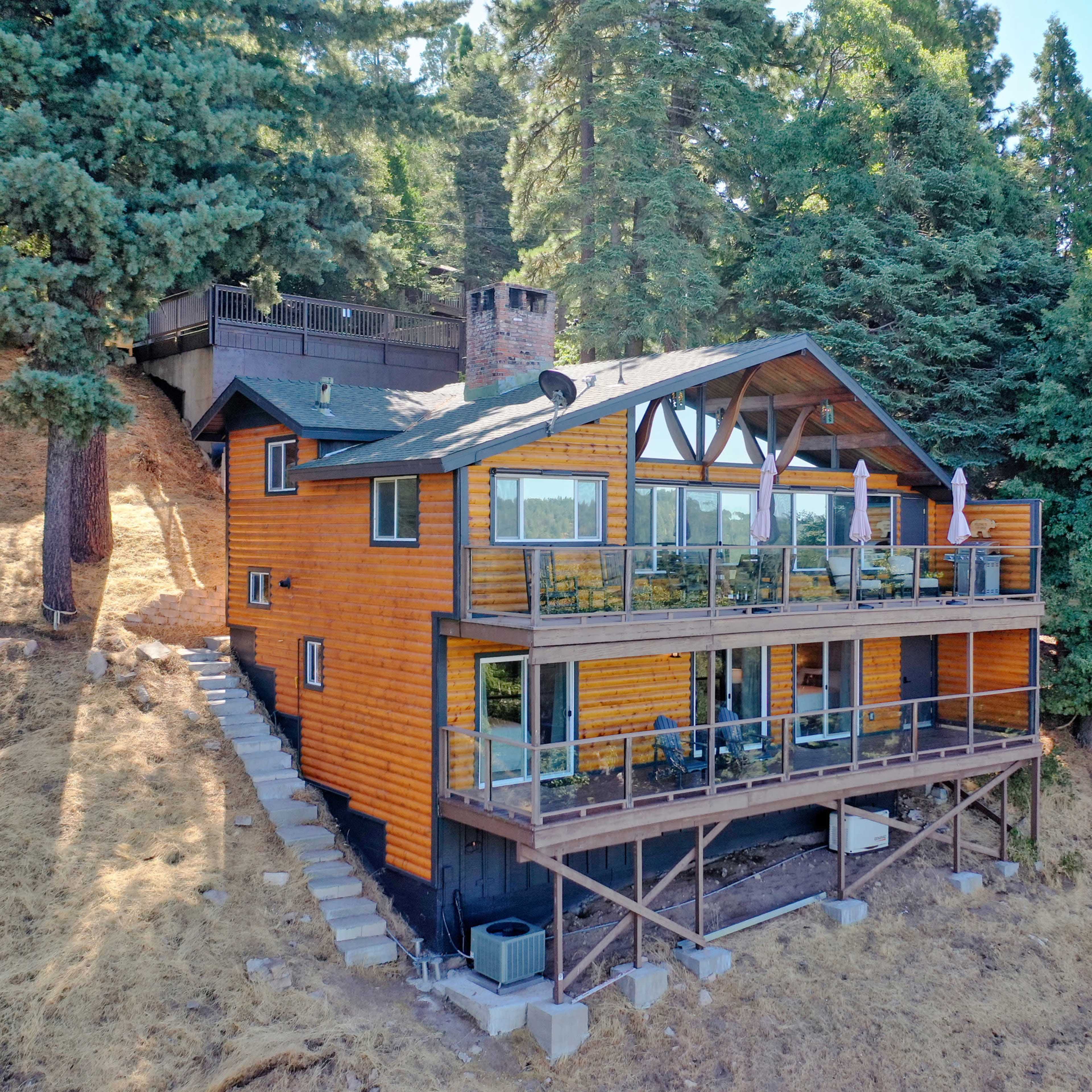 Updated 1960's Style Wood Cabin with A-Frame Windows and Large Decks Image in Crestline, Crestline, CA