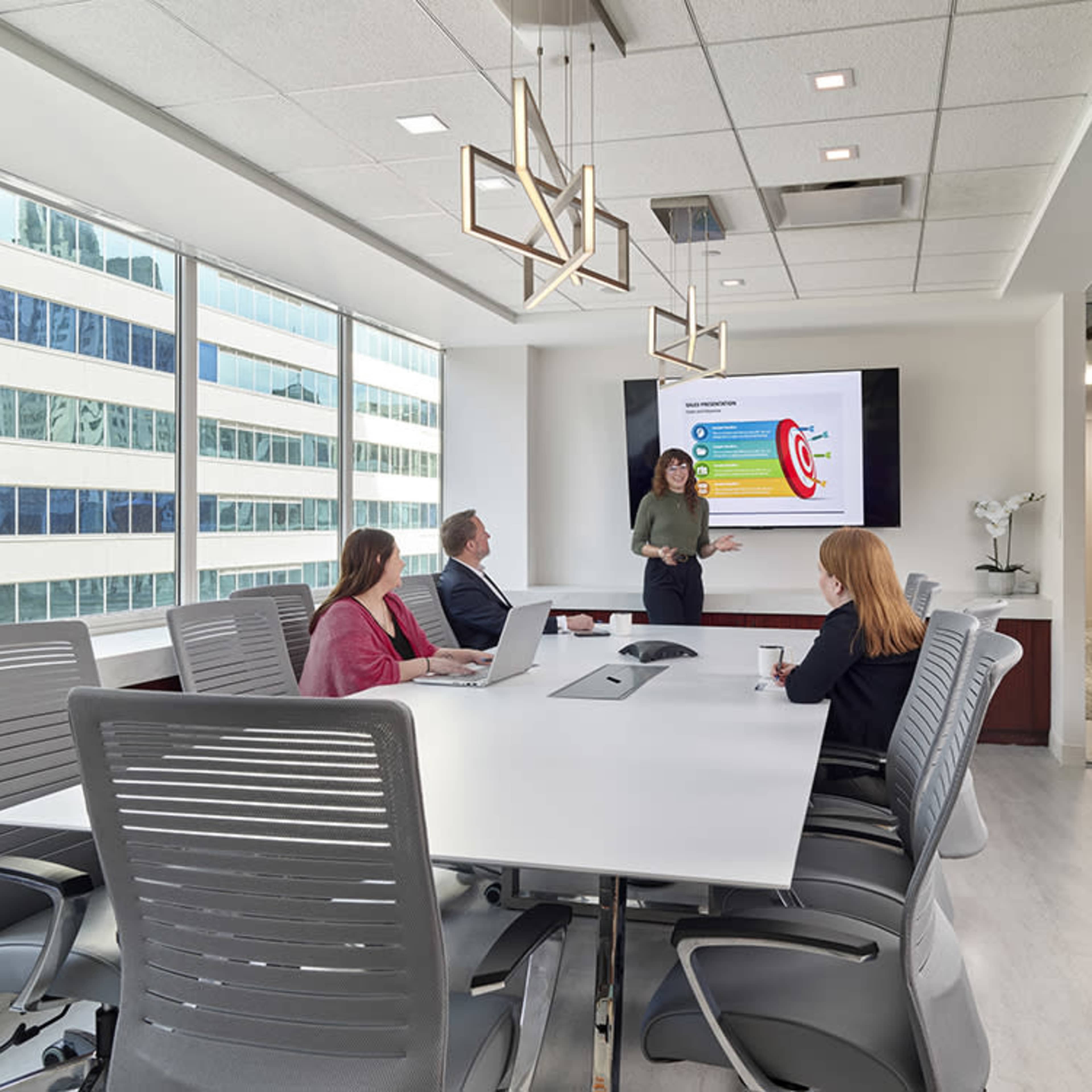 Sleek and Well Lit Boardroom with City View Image in Logan Square, Philadelphia, PA