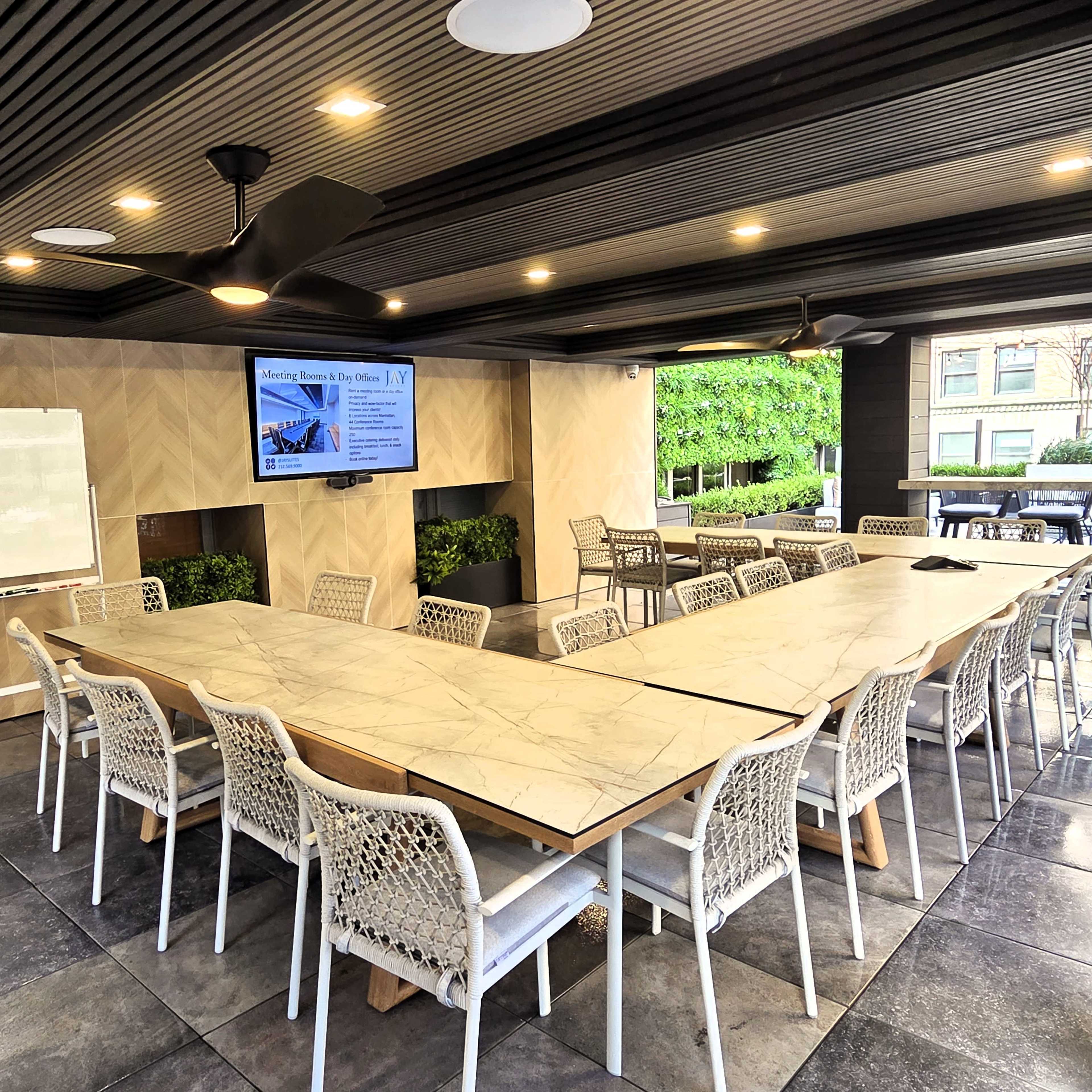 First of its Kind, Indoor/Outdoor Pergola Covered Rooftop Meeting Room Space - All AV included * Brand New for 2025 - 25% Off Day Rate Special * Image in Midtown Manhattan, New York, NY