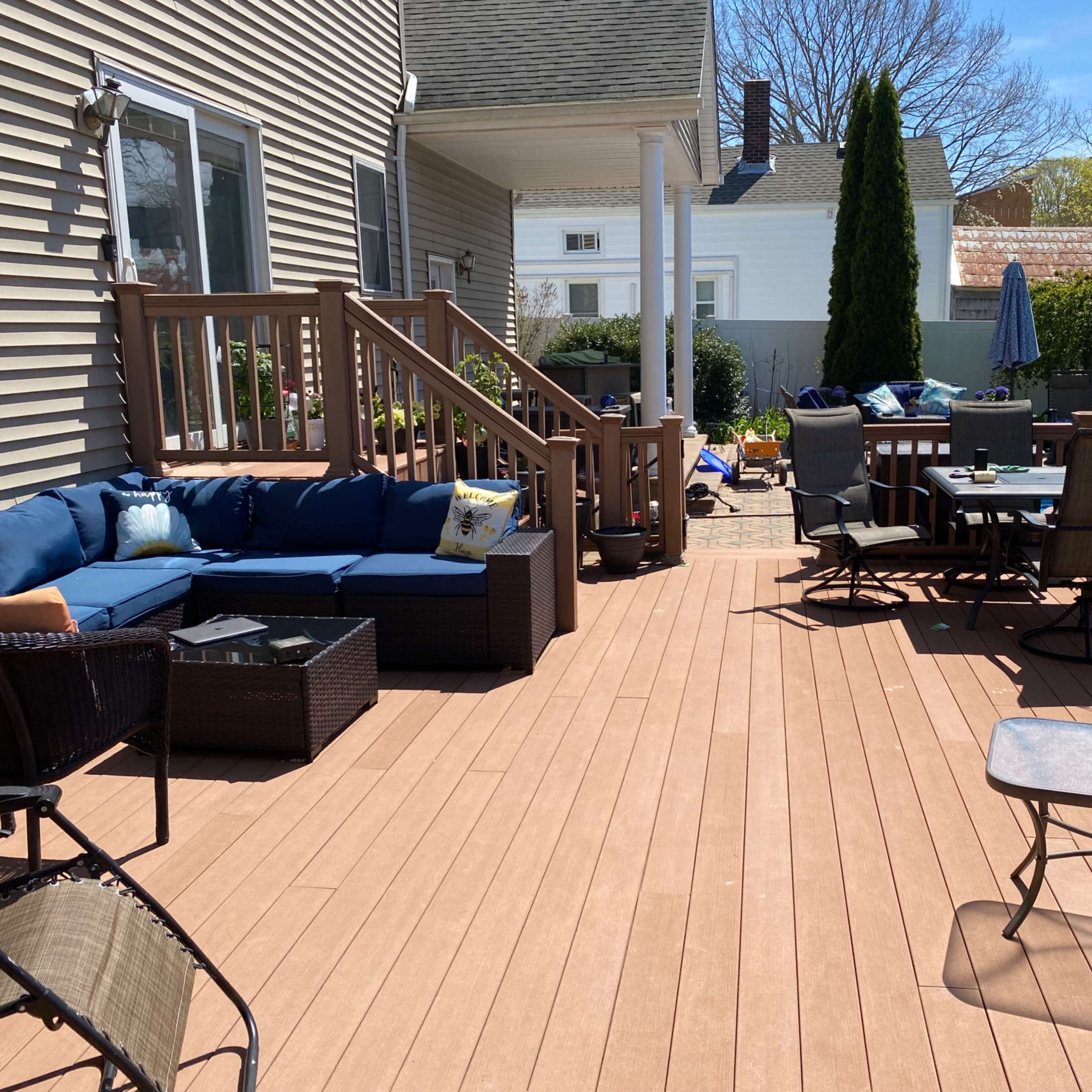 Relaxing poolside and barbecue.  Pool house for food or play area for kids.  (Can have AC) Image in North Fork, Greenport, NY