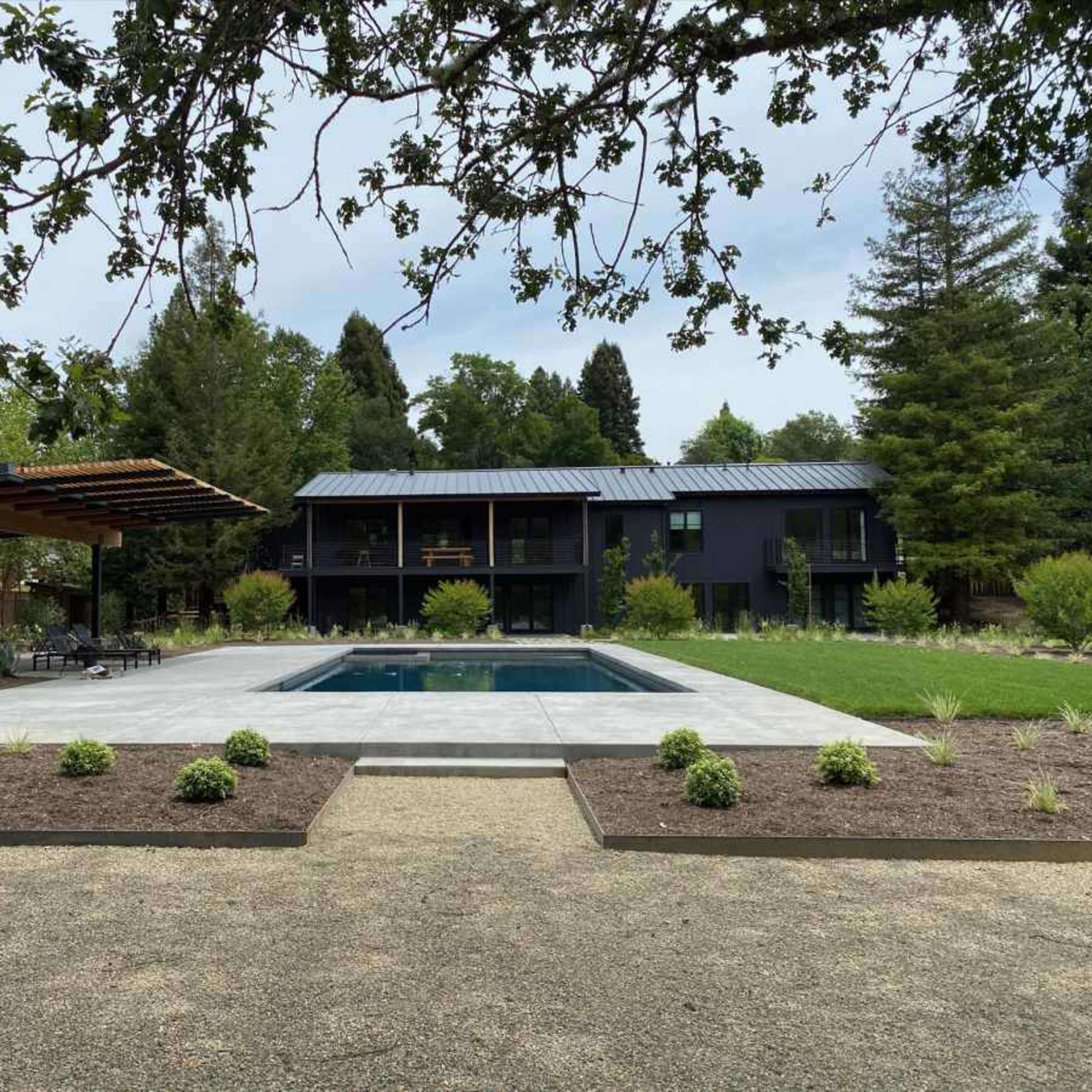 Wine country backyard with pool and rustic barn Image in , Healdsburg, CA