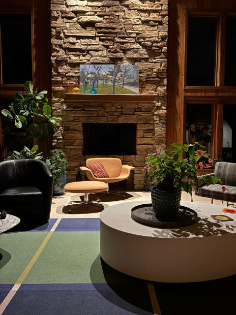 Suburban home in garden setting with lofty, bright and woodsy interior ...