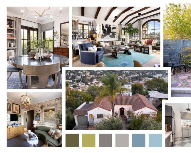 The image displays a collage of various interior and exterior home scenes, including living spaces, kitchens, and outdoor areas, showcasing different designs and color palettes.