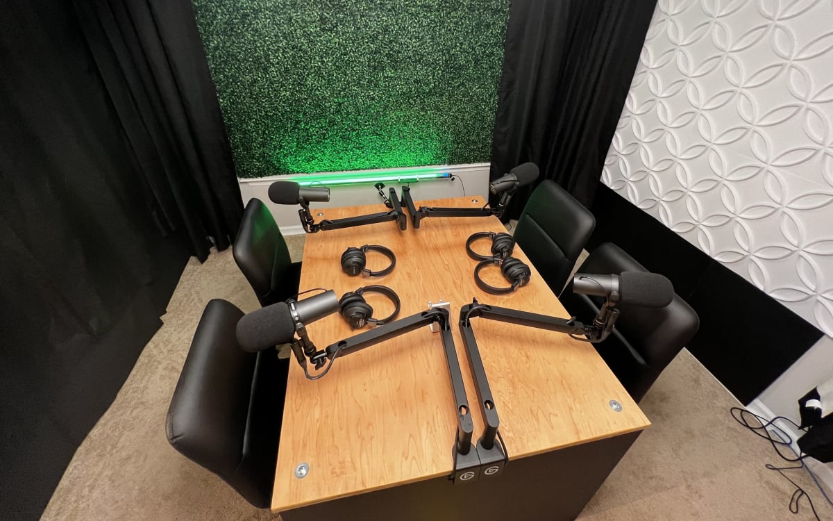 Modern podcast studio space. Offering multiple packages for audio and