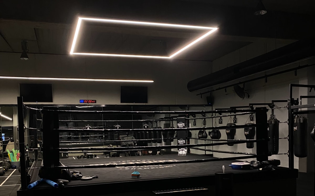 Moody Boxing Gym with epic stage lighting throughout, Abbotsford Production Peerspace