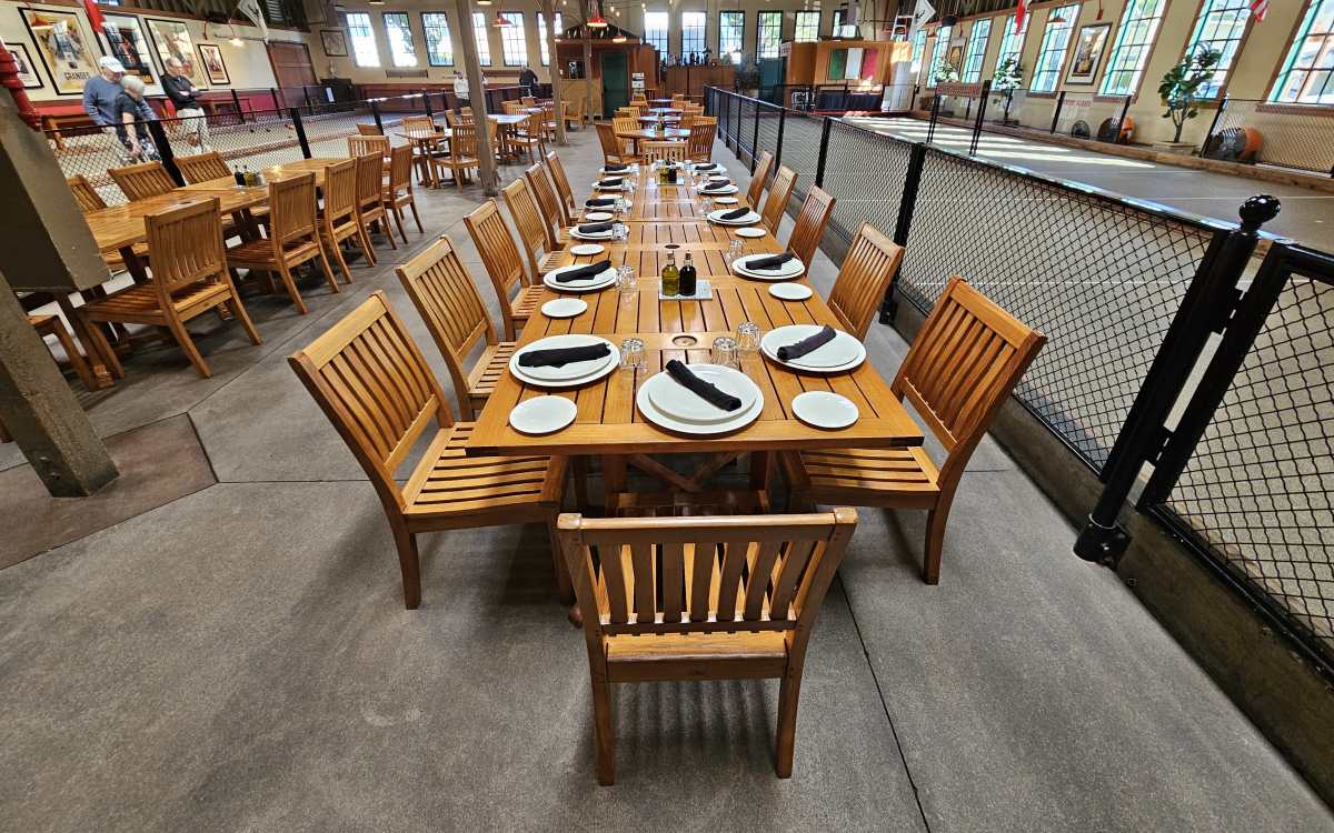 Industrial warehouse with Italian motif restaurant, bar, and bocce ball