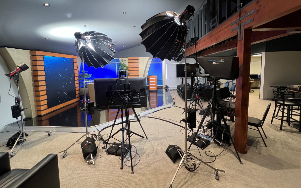 News Sports desk set with PTZ 4K Broadcast Studio, Torrance, CA