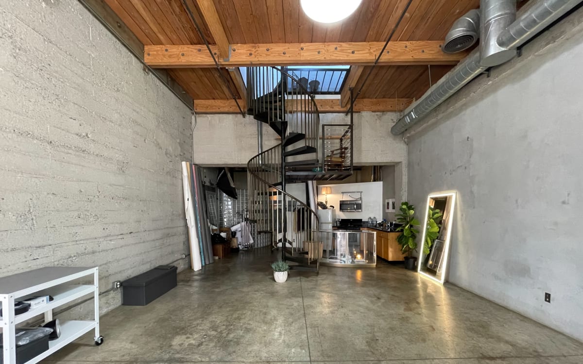 Industrial Concrete Loft with Upstairs Balcony + Lighting Equipment