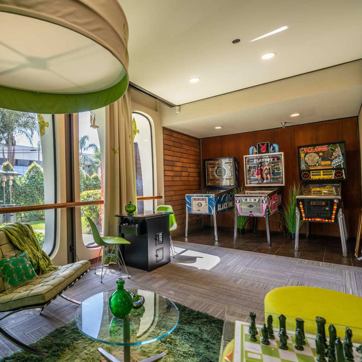 Retro Arcade / Game Room with Vintage Pinball, Chess and MsPacMan. Man ...