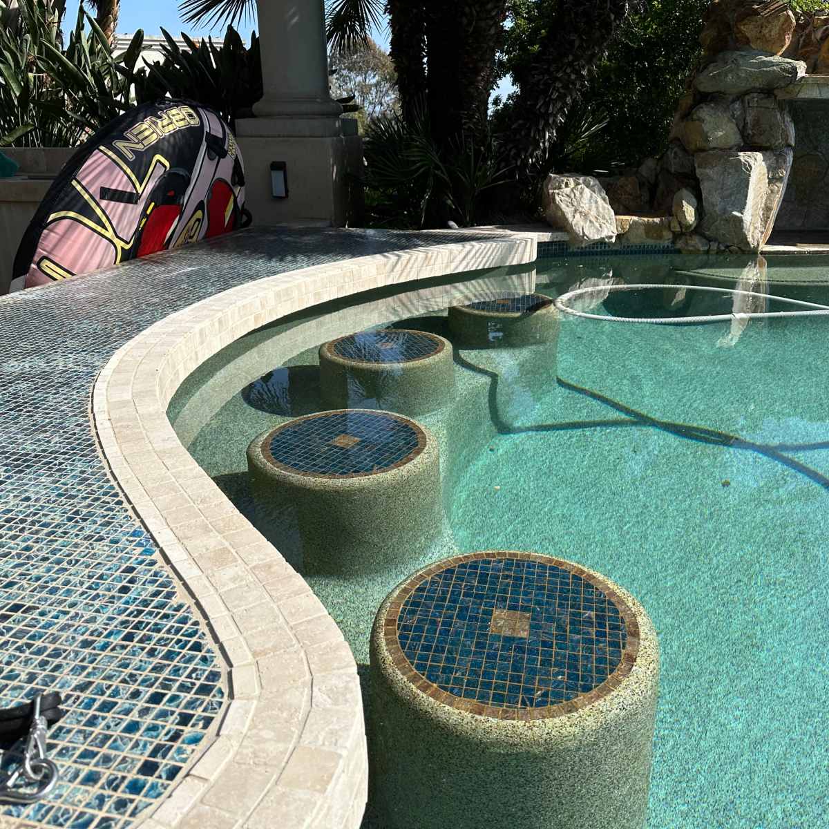 Hilltop Outdoor Pool Lounge with Distant Ocean View in San Marcos Image in , San Marcos, CA