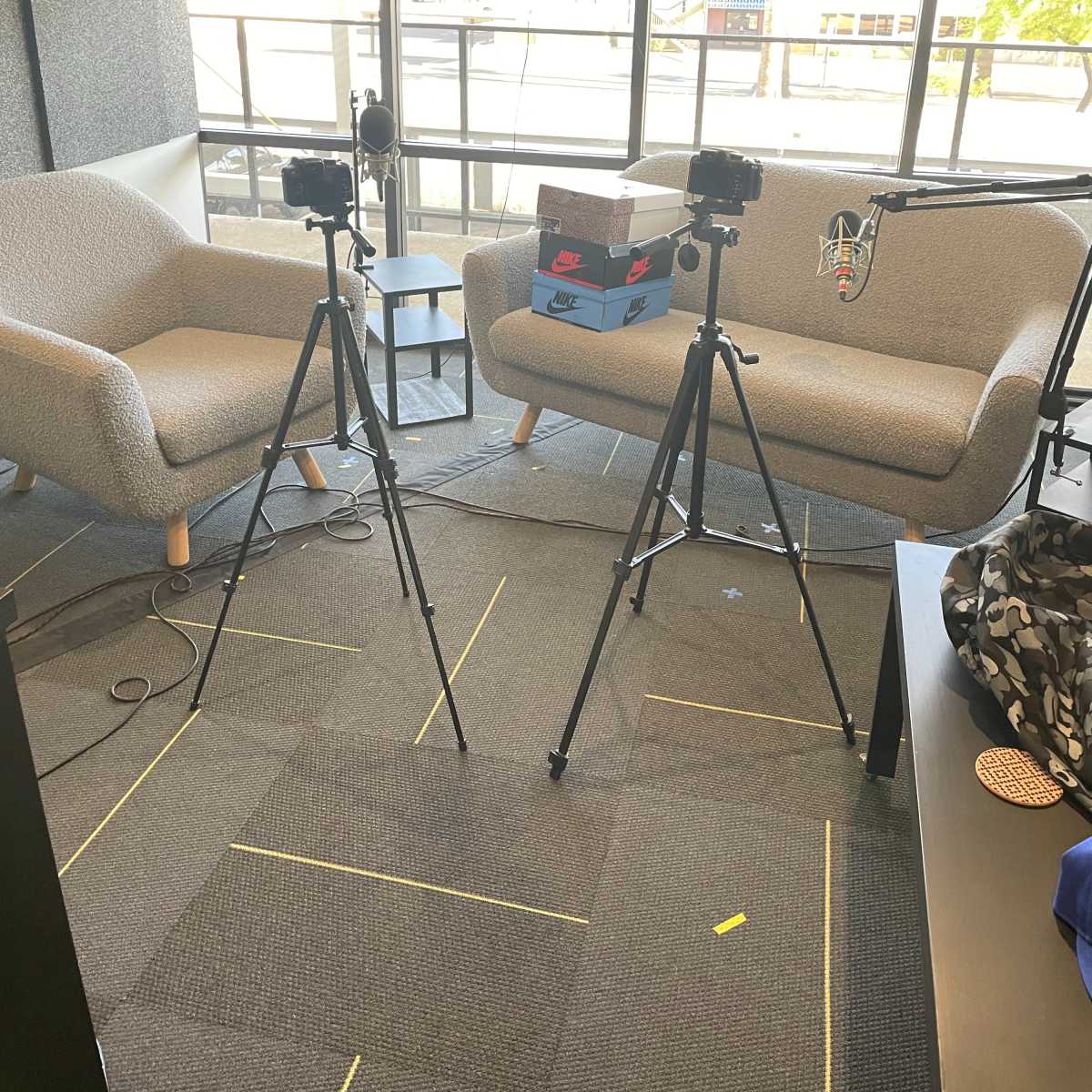 A Podcast Studio Uptown Phoenix 85014, modern set, 2nd flr w/ urban view, min blinds backdrop in Phoenix Image in Camelback East Village, Phoenix, AZ