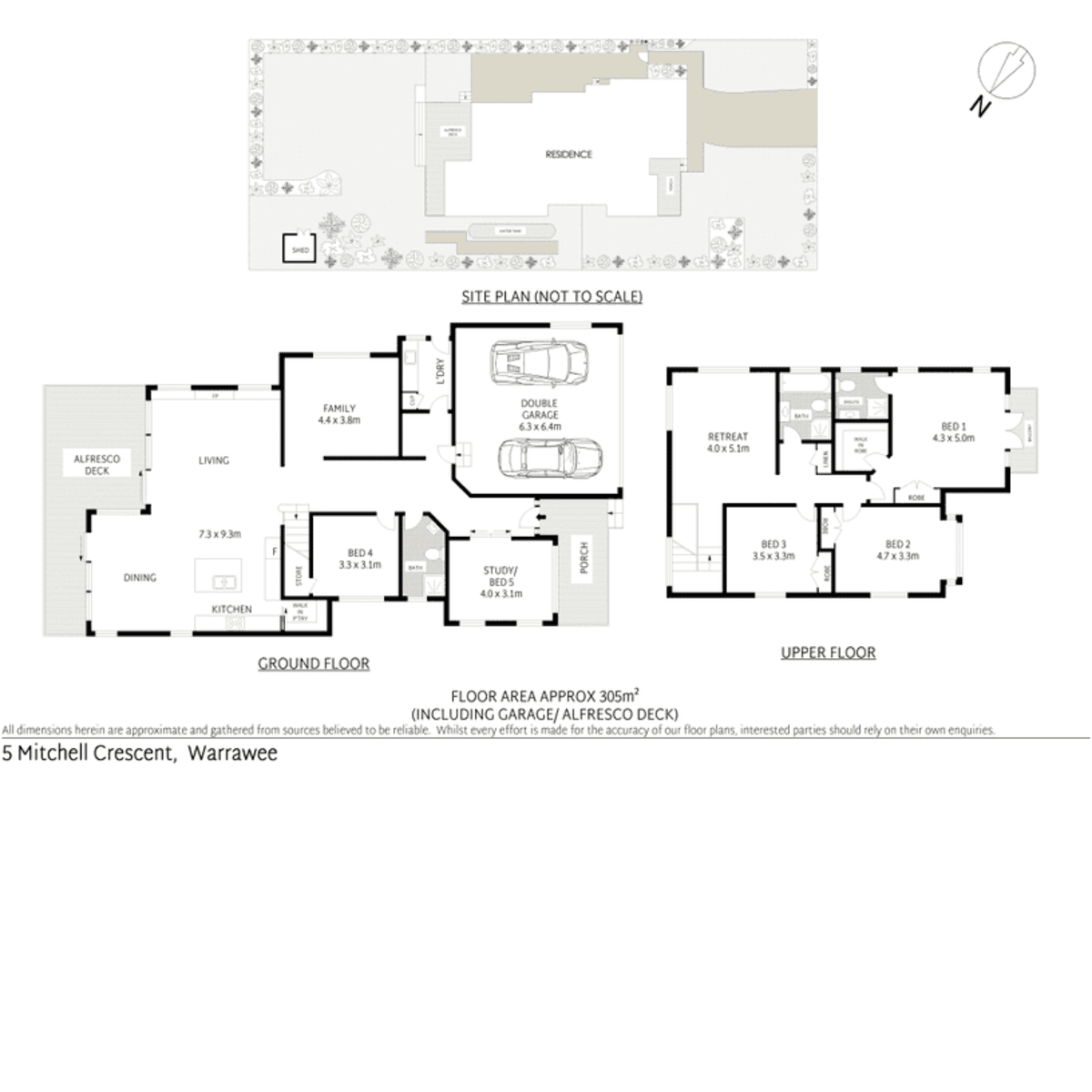 A floor plan of a house, showing the layout of the ground and upper floors, along with a site plan and scale indicator.