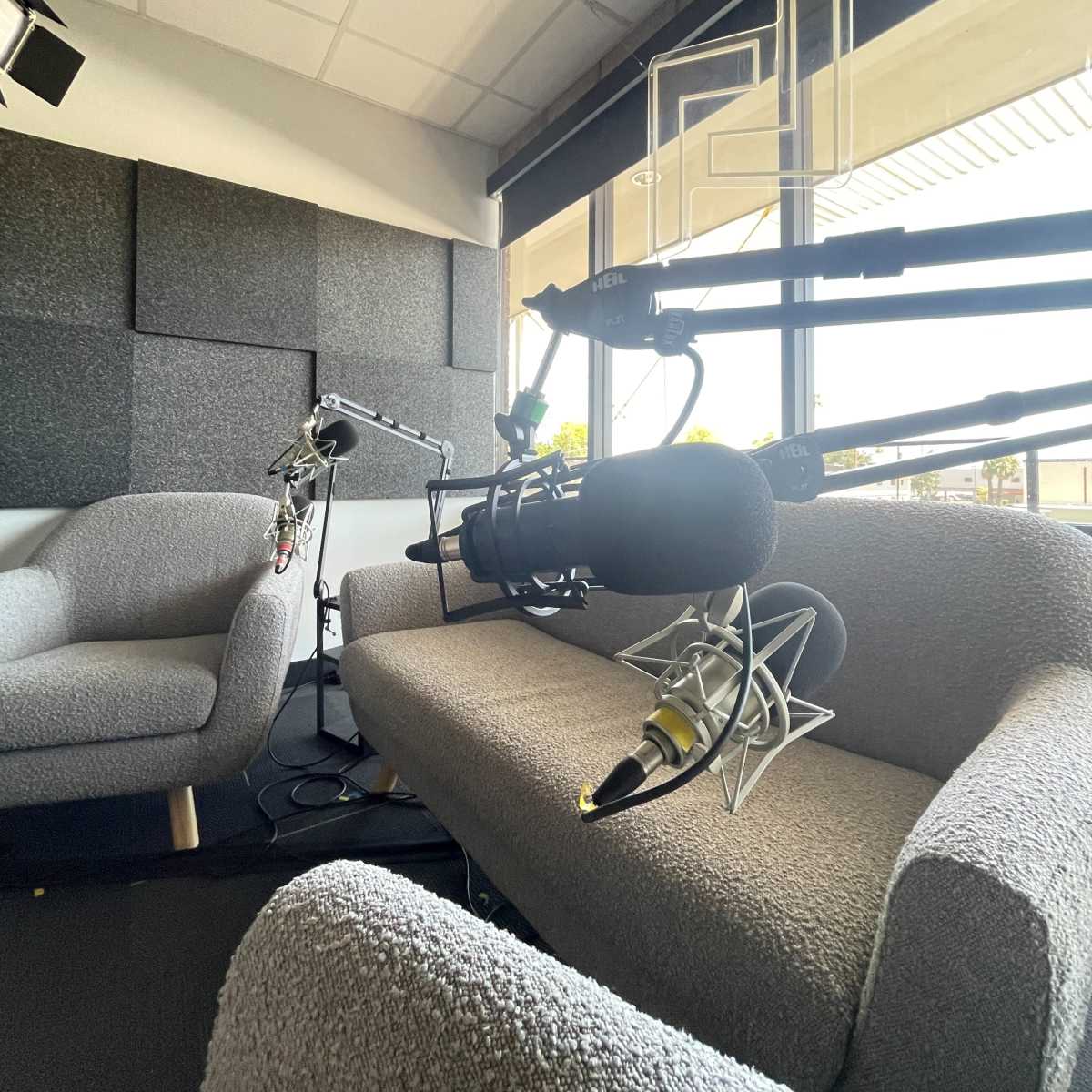 A Podcast Studio Uptown Phoenix 85014, modern set, 2nd flr w/ urban view, min blinds backdrop in Phoenix Image in Camelback East Village, Phoenix, AZ