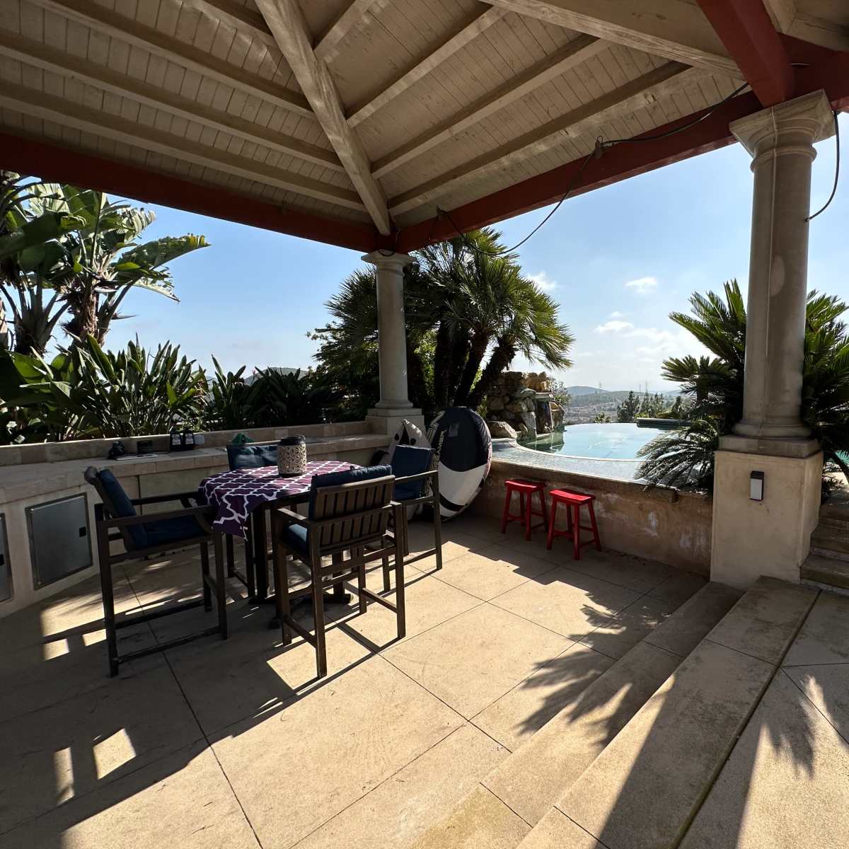 Hilltop Outdoor Pool Lounge with Distant Ocean View in San Marcos Image in , San Marcos, CA
