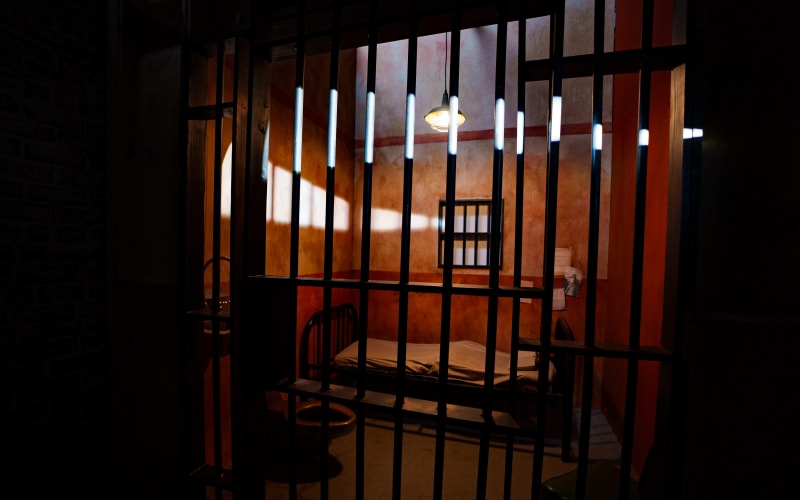 Grimey Jail Prison Set in Warehouse Fly Away Wall, Alhambra, CA