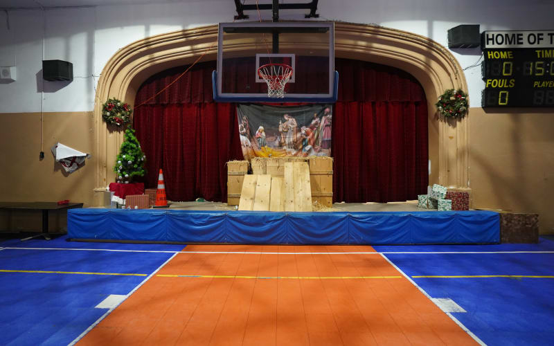 Blue Basketball Court with Arena, Stage, Yonkers, NY Production