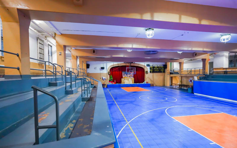 Blue Basketball Court with Arena, Stage, Yonkers, NY Production