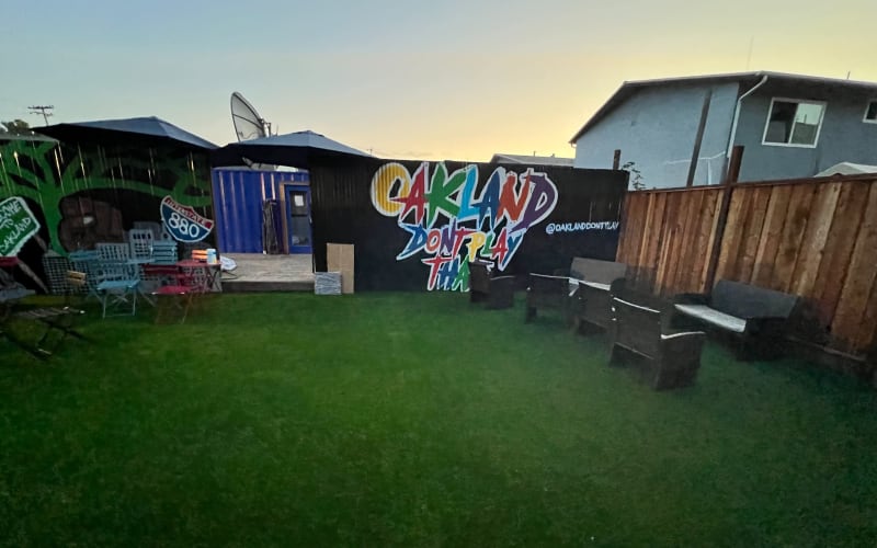 Roomy Outdoor space with synthetic grass, Oakland, CA Production