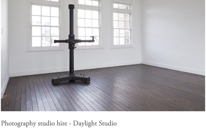 Warehouse style photography studio with daylight studio and kitchens