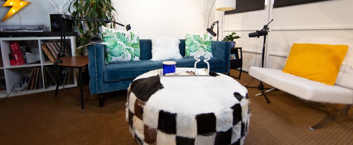 Fully Decorated Modern Podcast Studio W Engineer