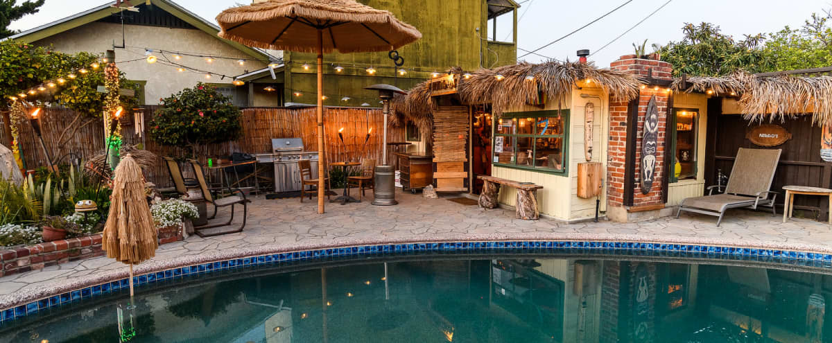 Vintage Tiki Backyard Production w Pool, and Pond in Long Beach Hero Image in Rose Park, Long Beach, CA