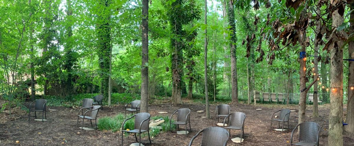 Outdoor Event/Meeting Space Fully Shaded in the Woods in Brookhaven Hero Image in North Brookhaven, Brookhaven, GA