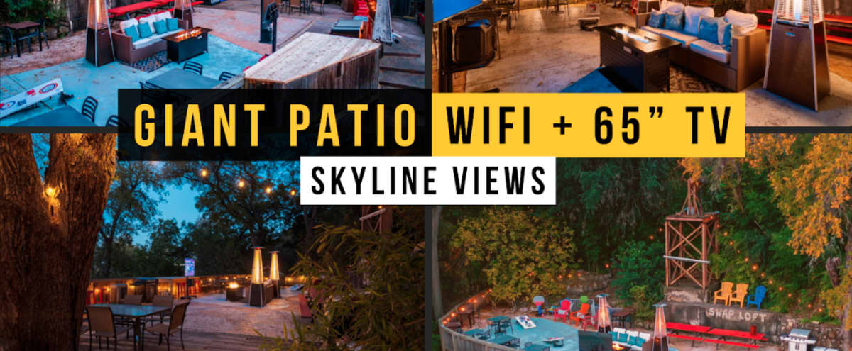 ★ 2,000 Sq Ft Patio w/ Skyline Views, 65" TV, Fast WiFI, 2 Grills & Yard Games ★ Closest Home to Zilker Park ★ The ONLY patio overlooking Barton Springs Road ★ in Austin Hero Image in Zilker, Austin, TX