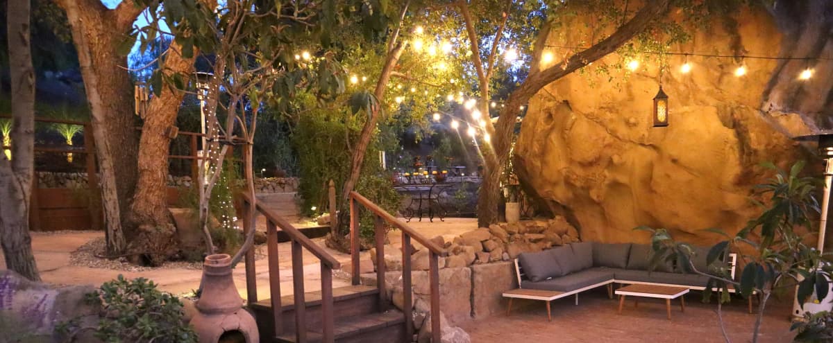 Earthy, Elegant, Whimsical Hacienda Canyon Outdoor Multi-Level Oasis Tucked in Boulders and Rocks with a Bar in Canoga Park Hero Image in undefined, Canoga Park, CA