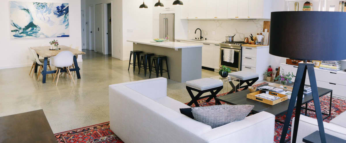 Loft With Natural Light Brick Wall Kitchen