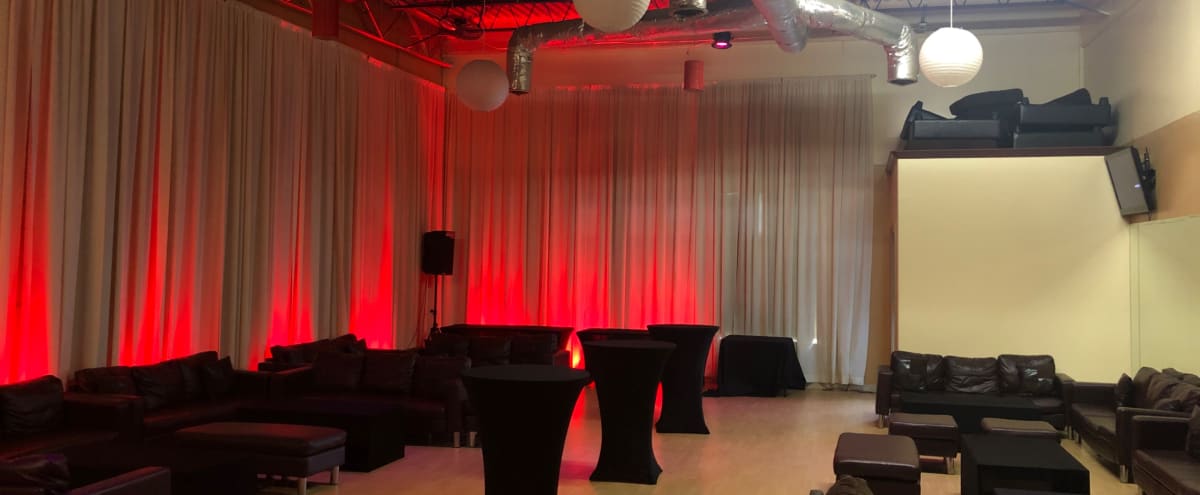 West Midtown Loft Style Lounge With Contemporary Decor Lighting Stage Dj Booth Mirrors High Ceilings Kitchenette And More