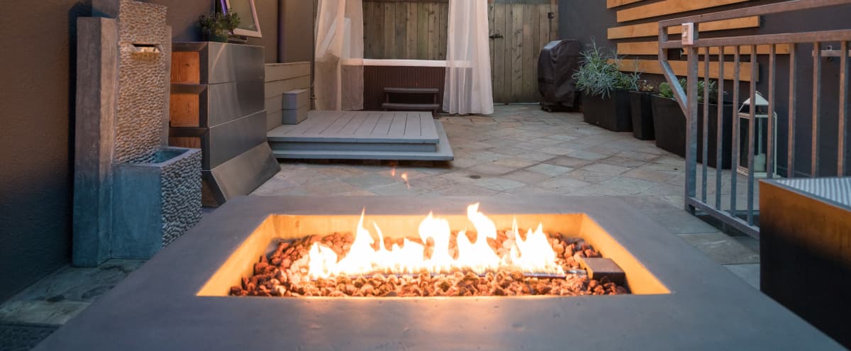Private Patio Equipped W A Hot Tub Fire Pit Lounge Modern