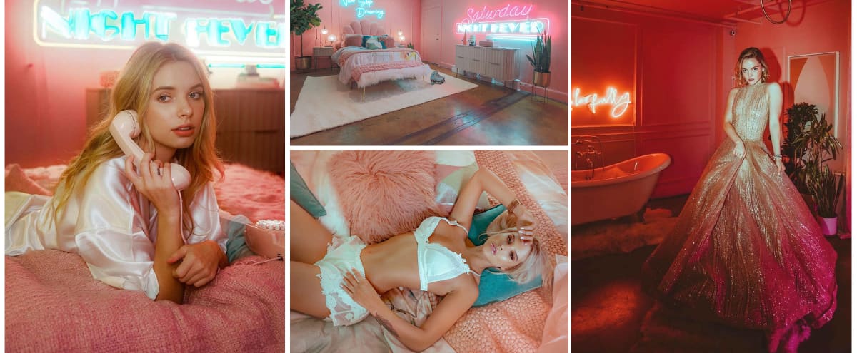 Downtown 80s Neon Pink Loft w/ Bed and Bathtub in Los Angeles Hero Image in Central LA, Los Angeles, CA