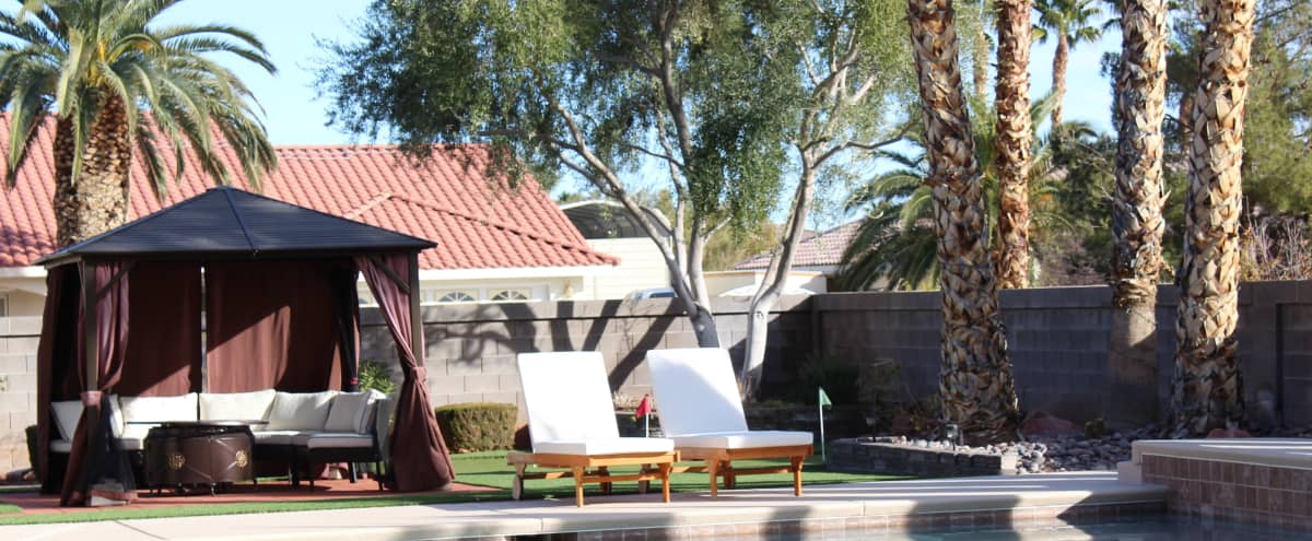 Gorgeous Backyard with Large Pool and Gazebo in Las Vegas Hero Image in Lone Mountain, Las Vegas, NV