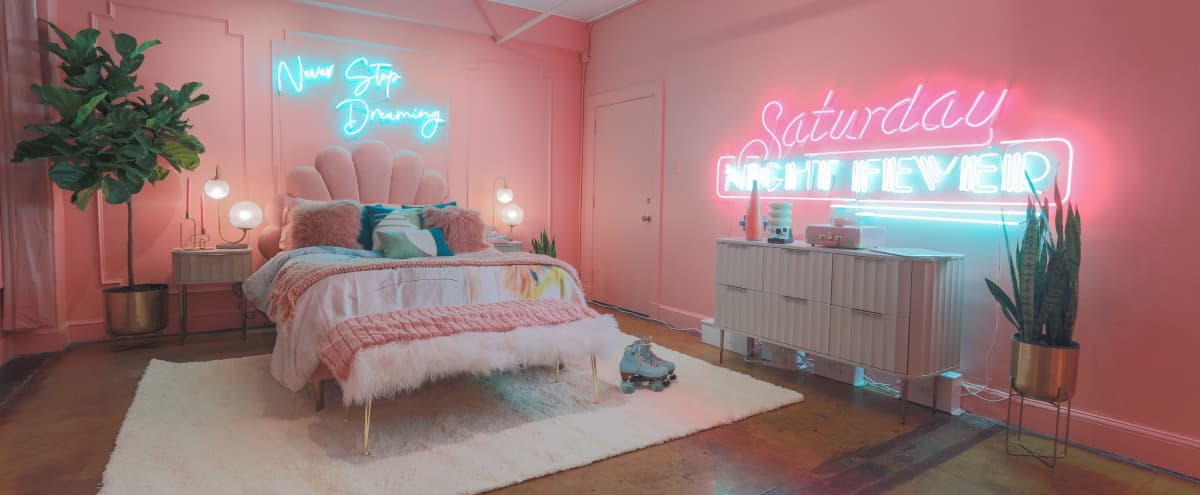 Downtown 80s Neon Pink Loft W Bed And, Bed Frames Los Angeles