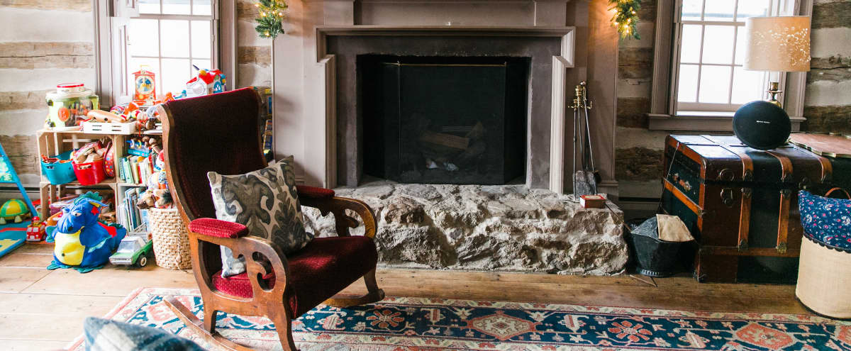 Classic Colonial Country Cabin Enormous Fireplace Hand Hewn Log