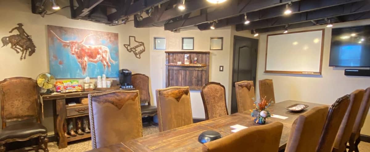 Rustic High-Tech Private Meeting Room for 12, Grapevine, TX | Off-Site
