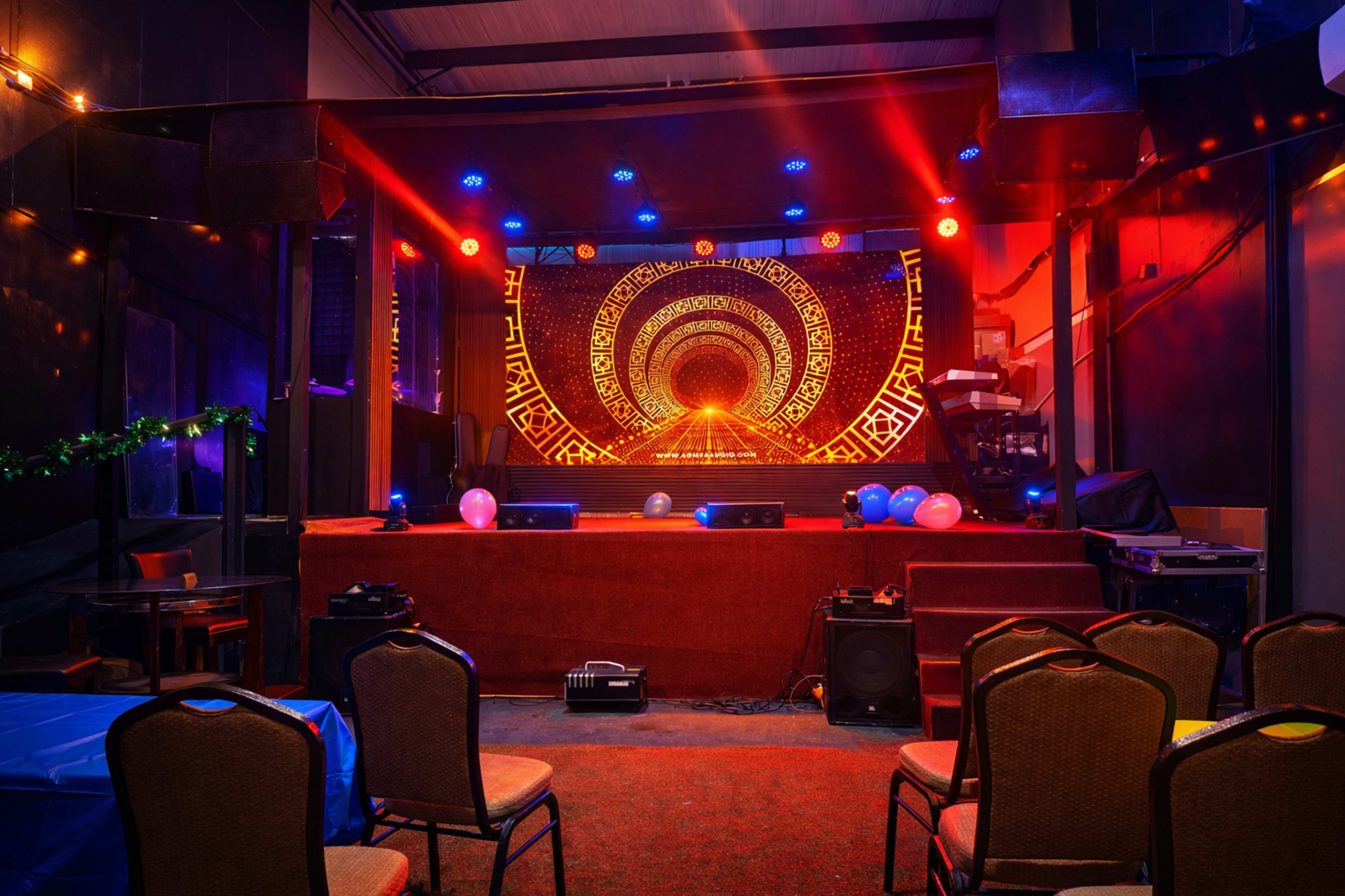 Houston event venue with LED screen, stage, and production lighting