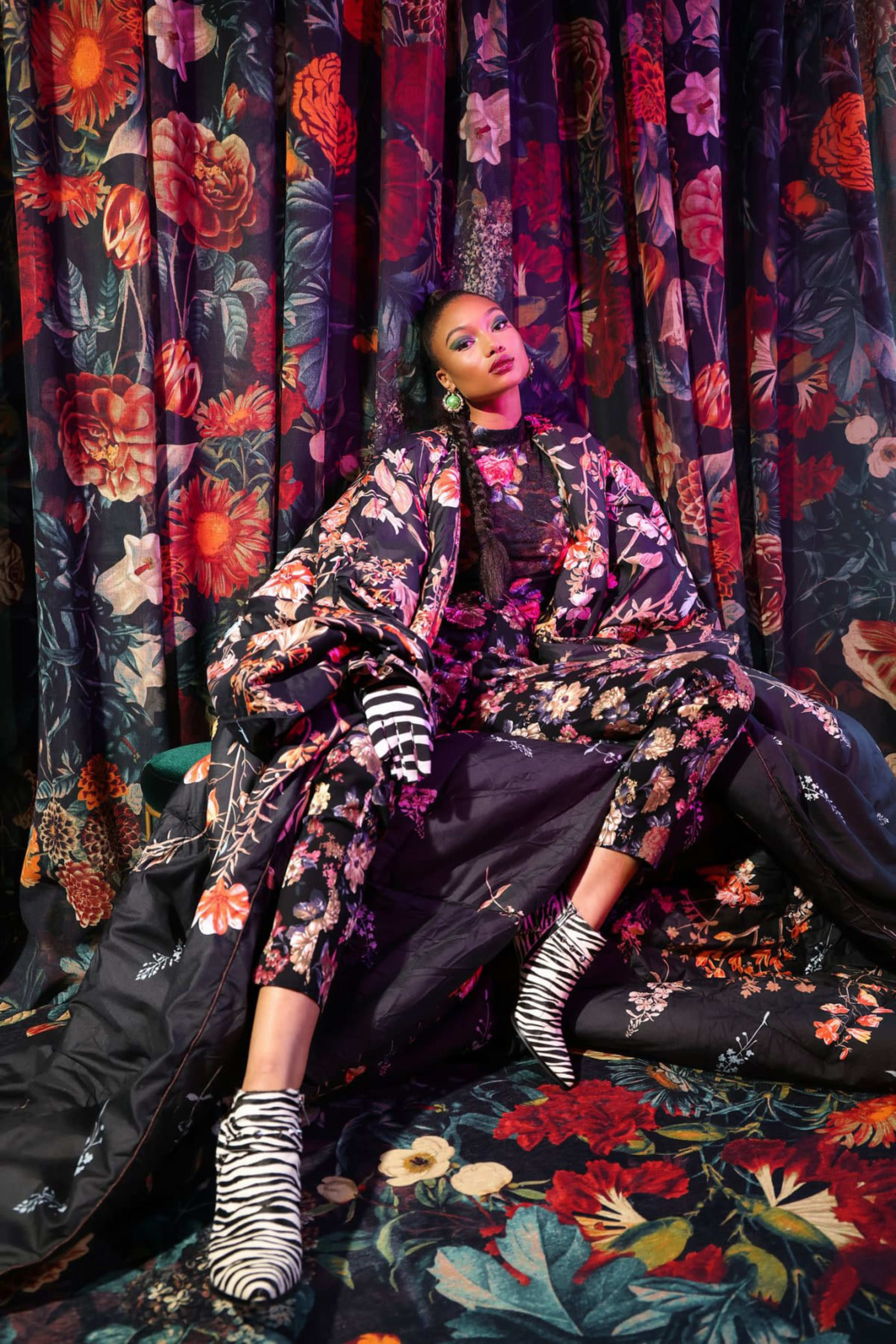 Colorful photo shoot with floral background