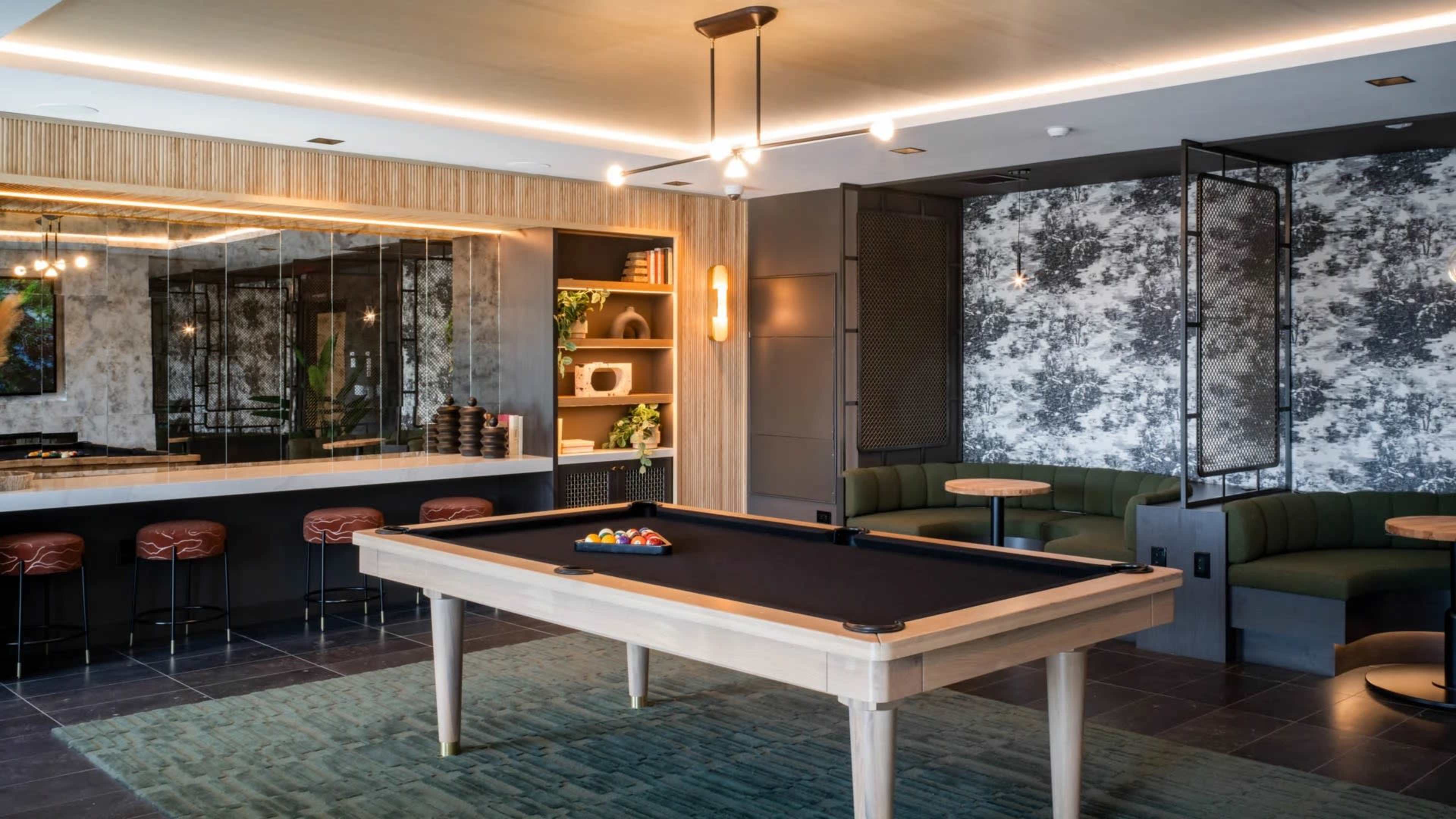 Modern Meeting Space with Pool Table and TVs Image in Santa Clara, Santa Clara, CA