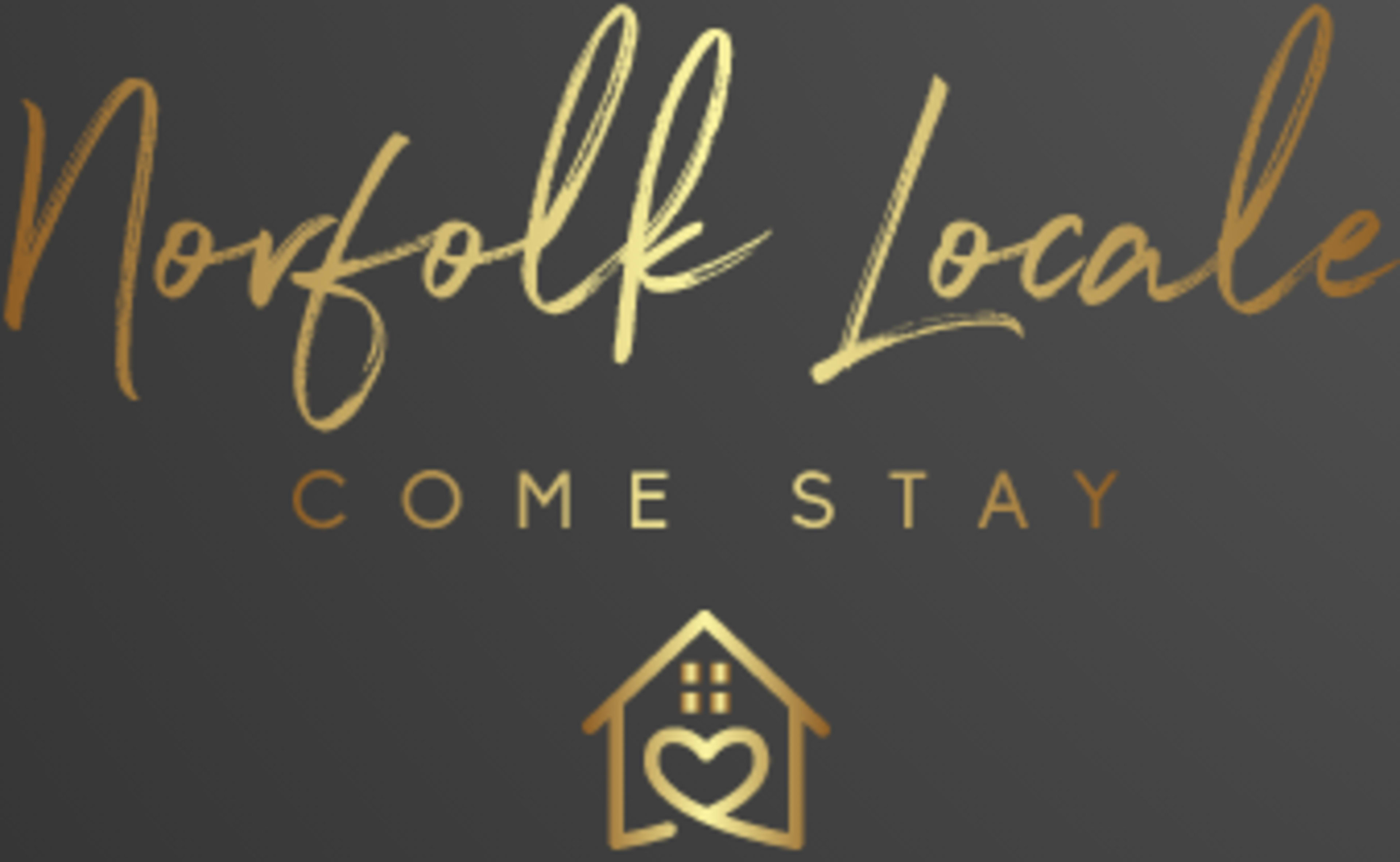 The text "Norfolk Locale" in a decorative font, with the phrase "COME STAY" below and an icon of a house with a heart.