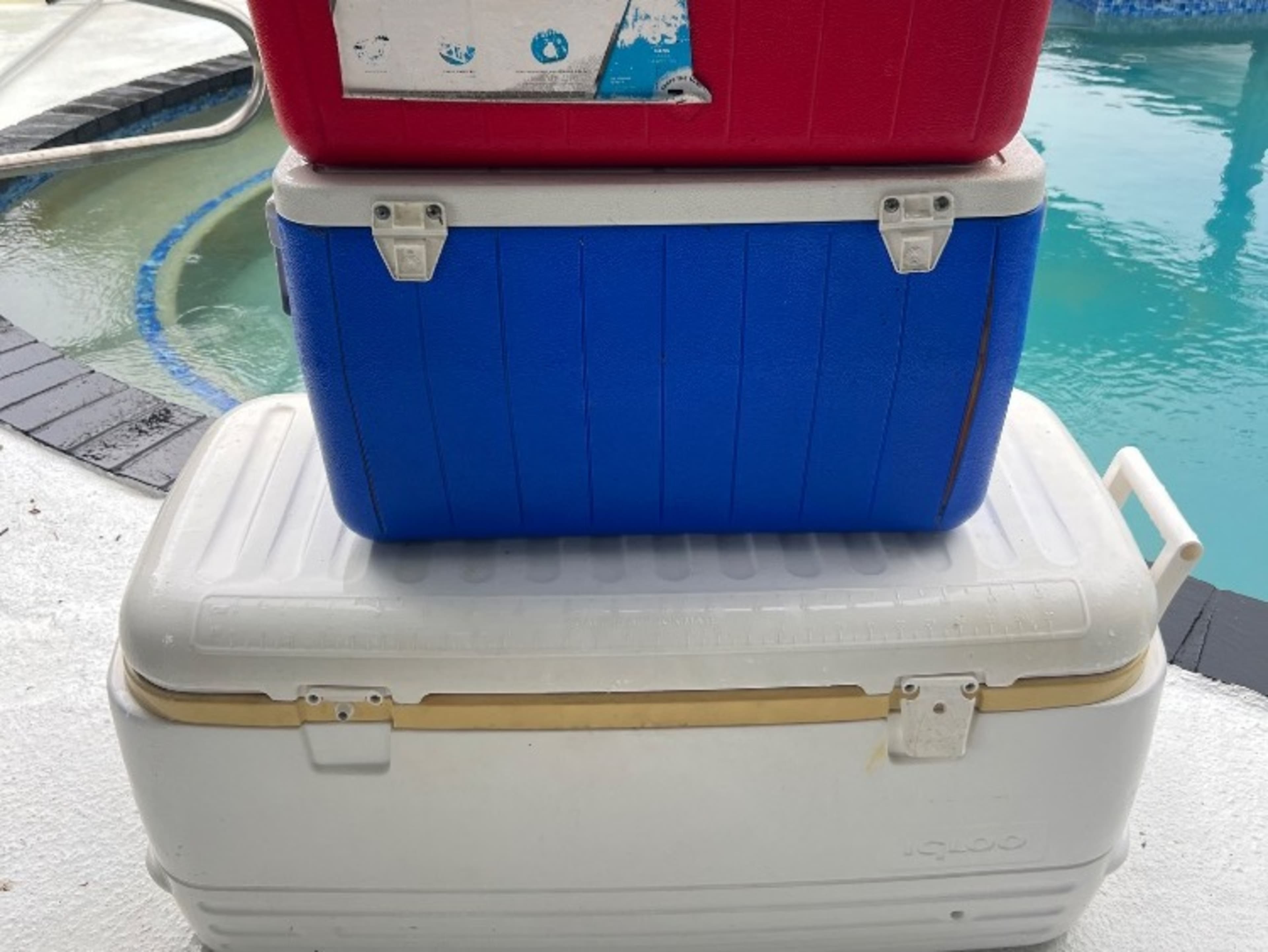Three large coolers