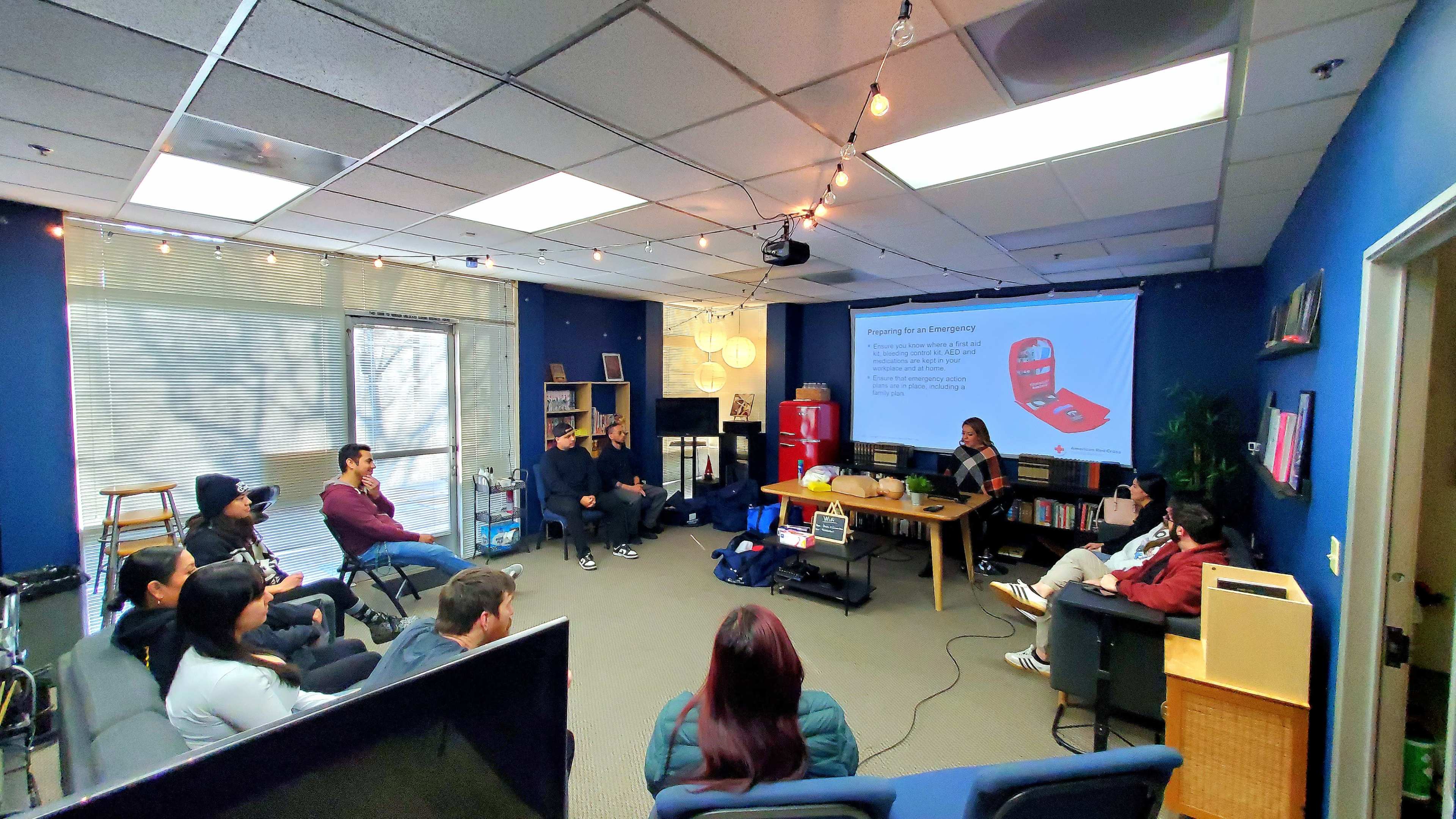 Cozy, Warm Meeting Space with Projector and Writing Materials Image in Northside, Riverside, CA