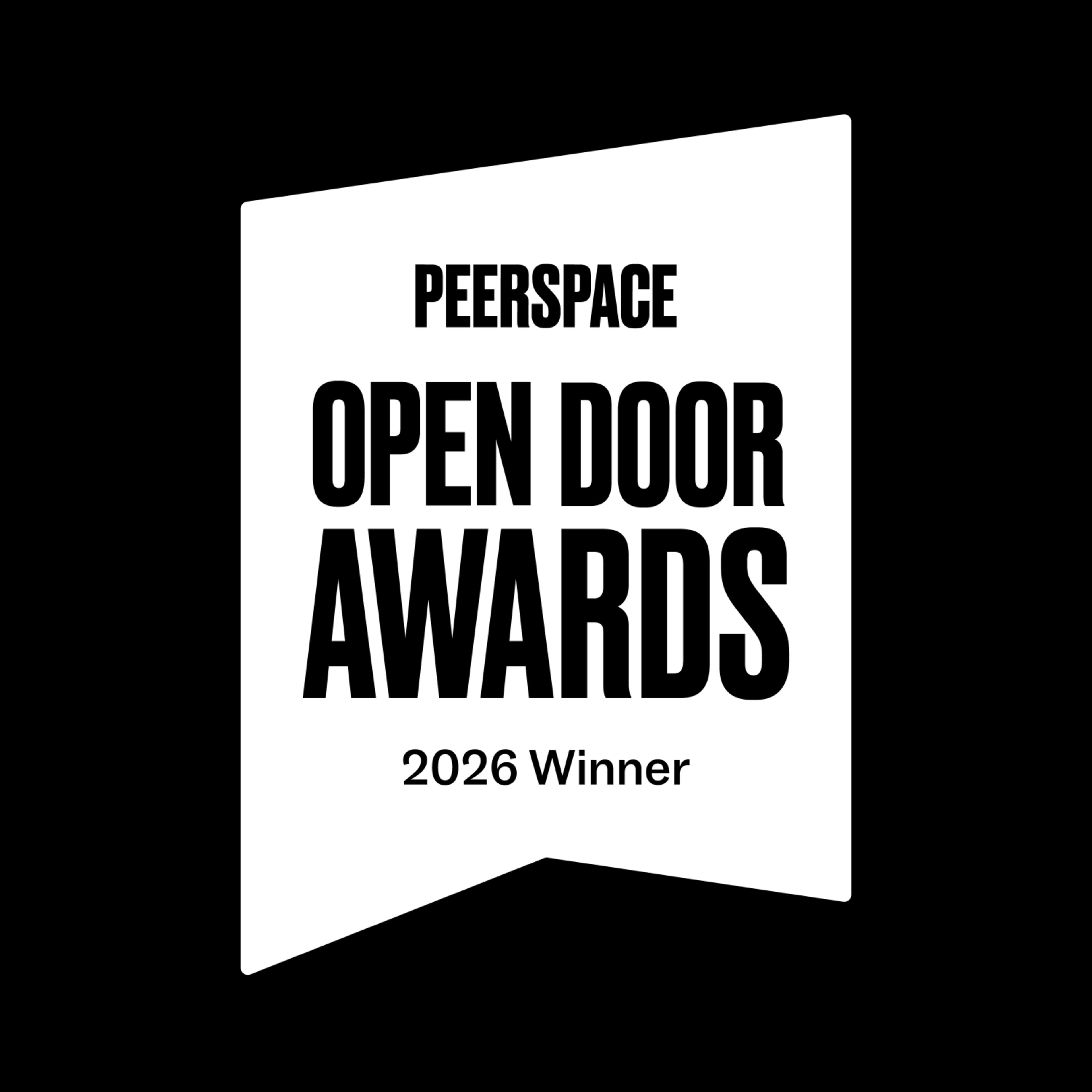 The image features a white banner with the text "PEERSPACE OPEN DOOR AWARDS 2026 Winner" presented in bold black lettering.