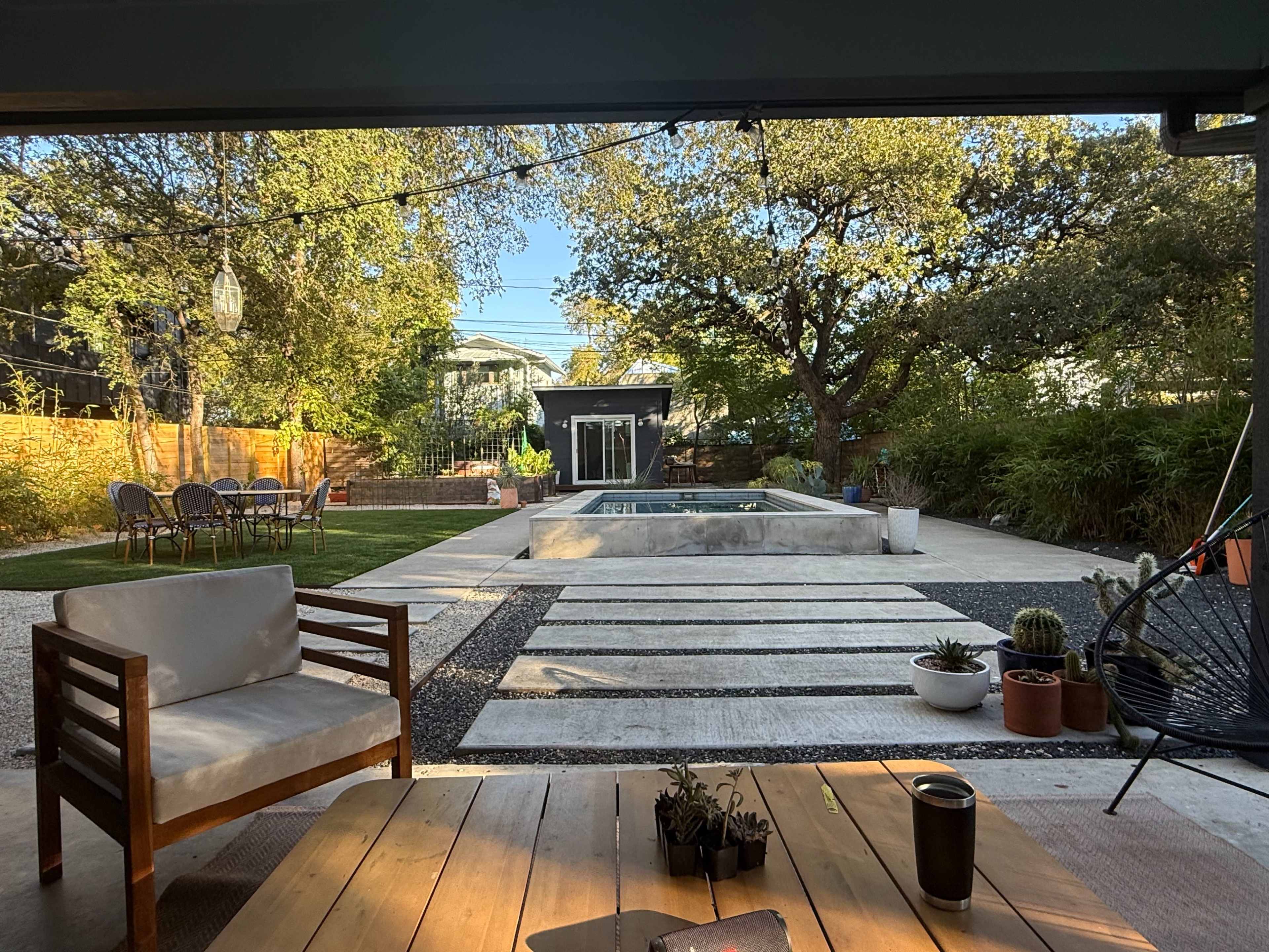 Modern backyard pool oasis Image in Cherrywood, Austin, TX