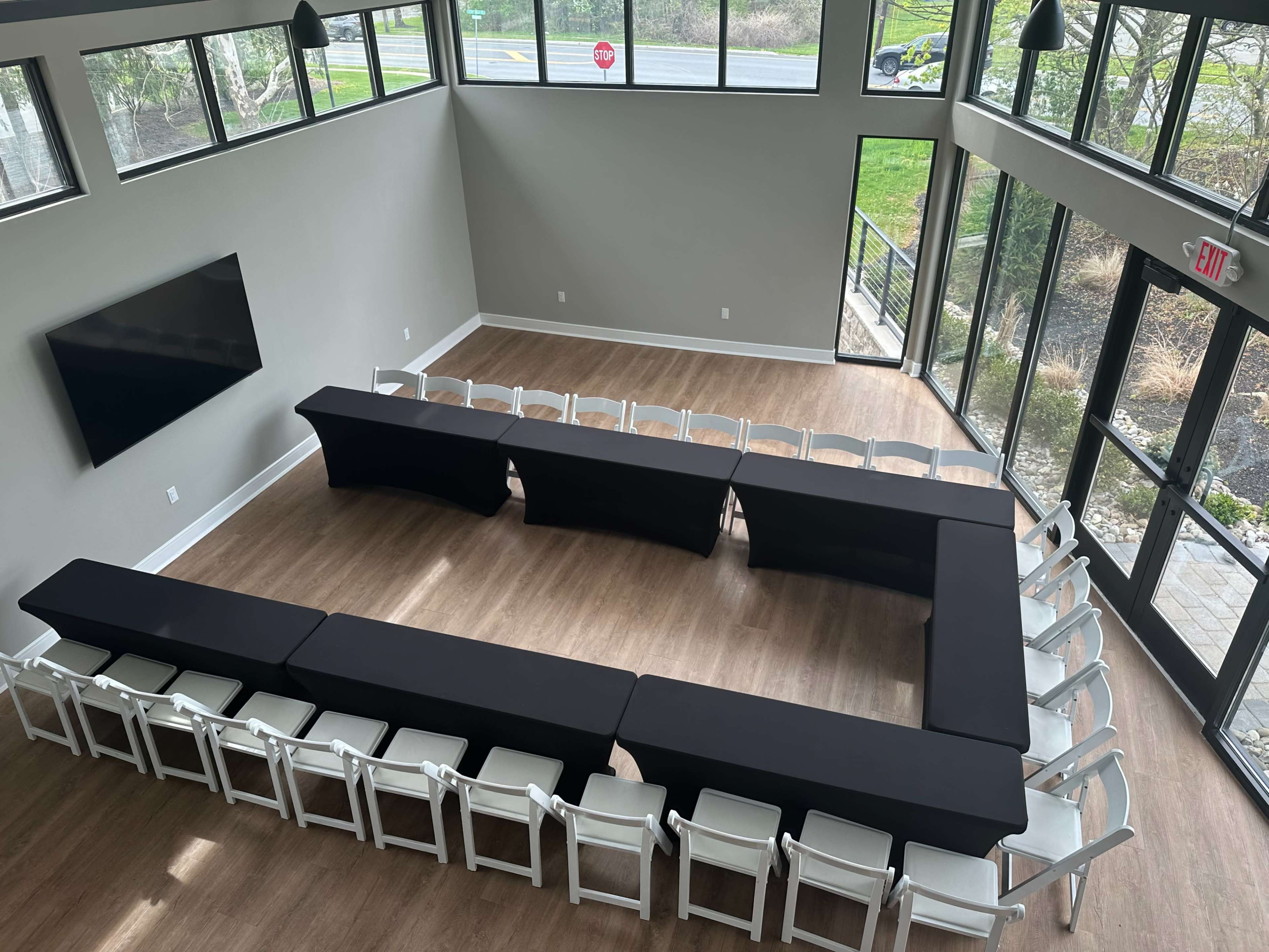 Unique Modern Loft-Style Meeting & Training Space with Floor-to-Ceiling Windows | 49 Guests Image in Pluckemin, Bedminster Township, NJ