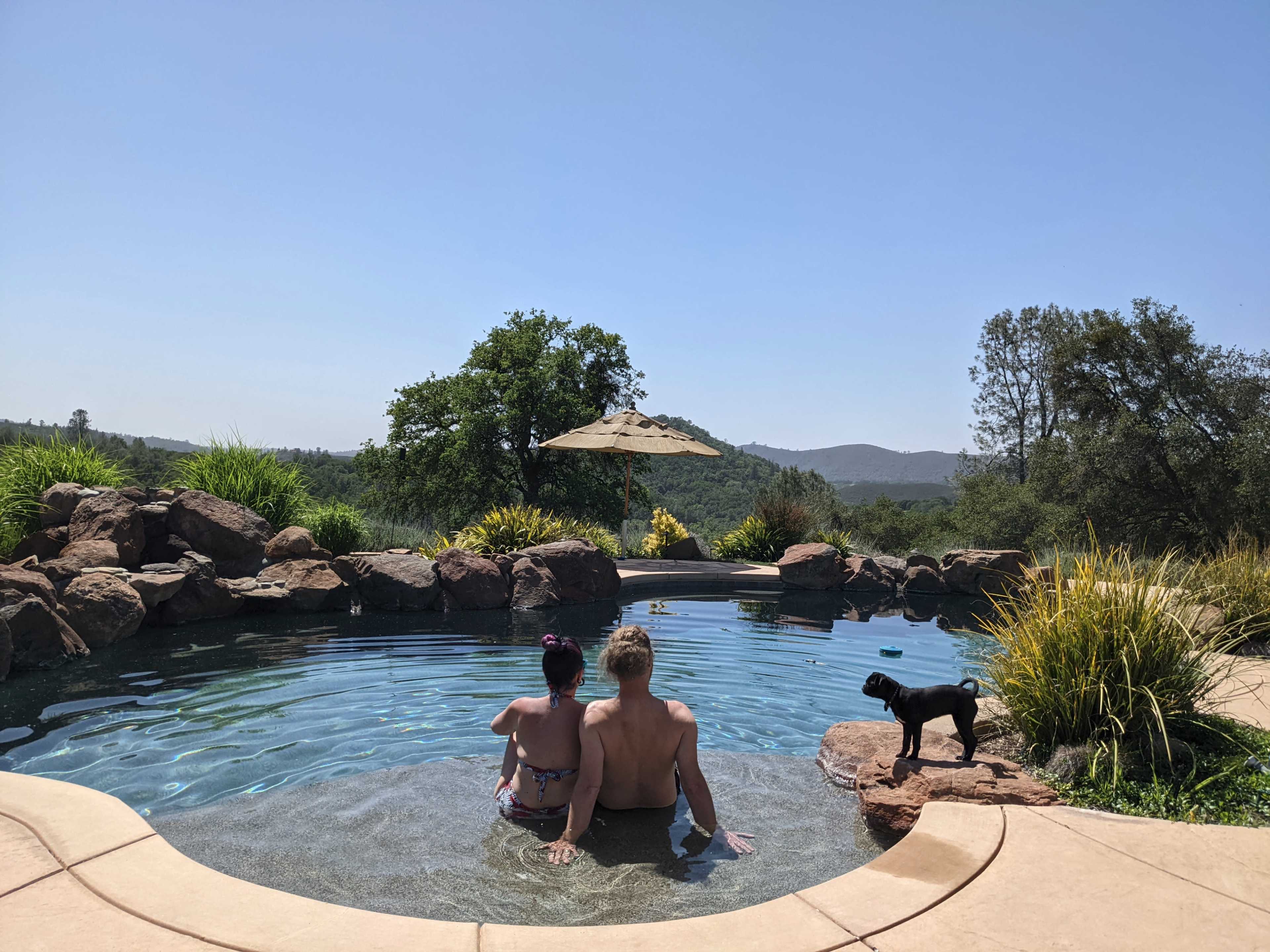 Upscale Pool with Waterfall in Secluded Hilltop Estate with Views Image in , Pilot Hill, CA
