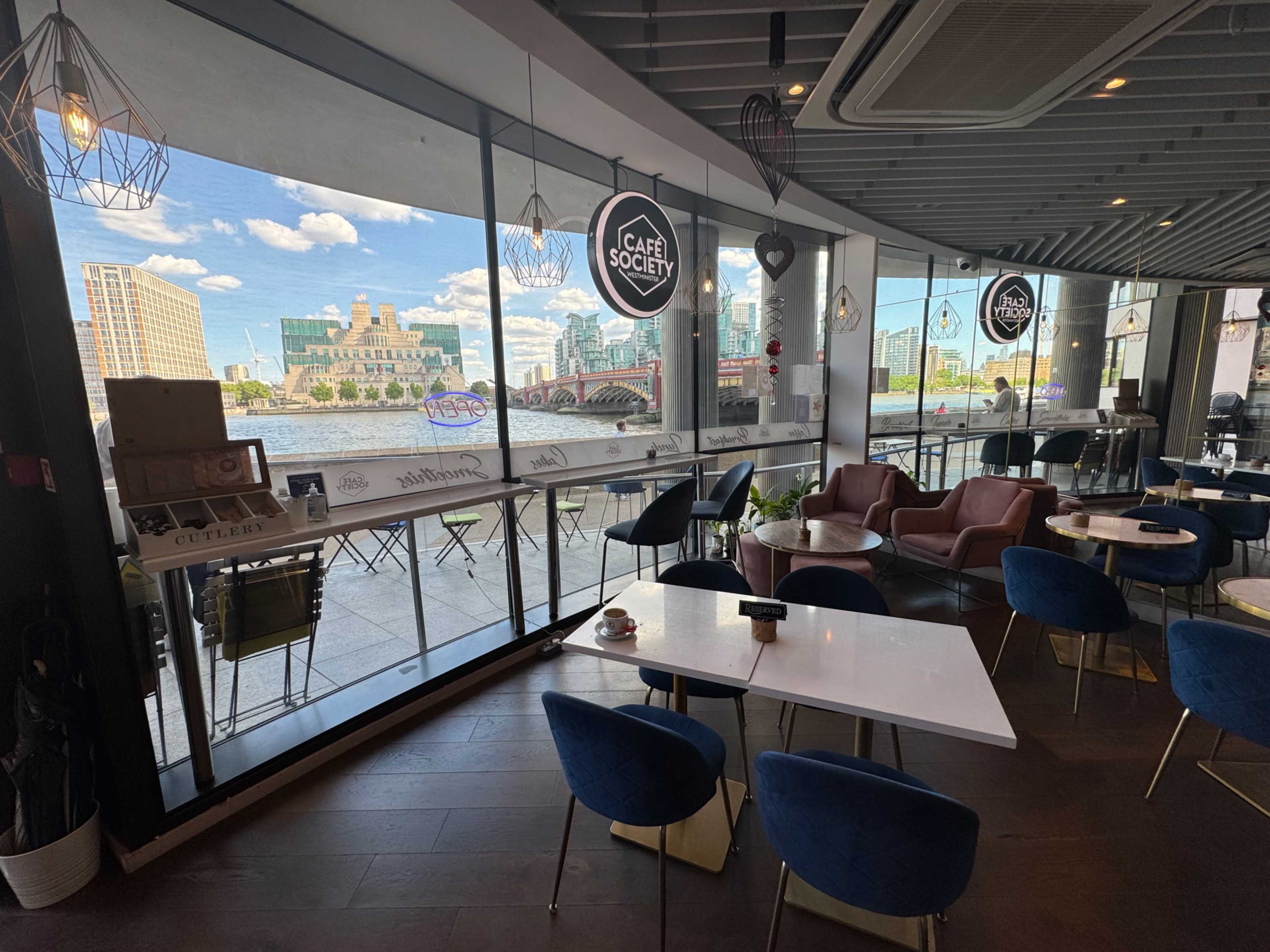 Riverside Escape: A Hidden Café Haven with Views of River and Vauxhall Bridge Image in Westminster, London, ENG