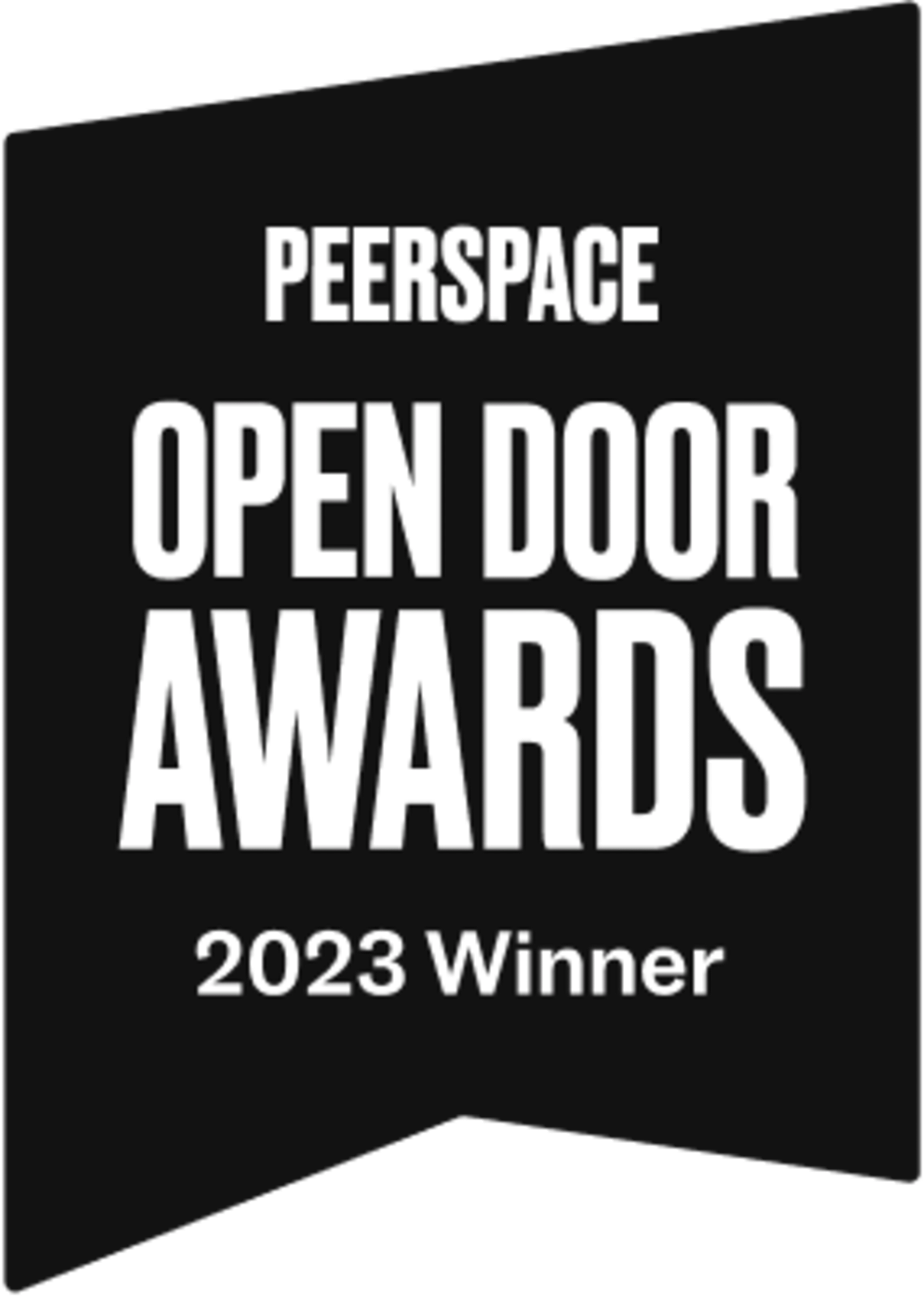 A black banner with the text "PEERSPACE OPEN DOOR AWARDS 2023 Winner" prominently displayed.