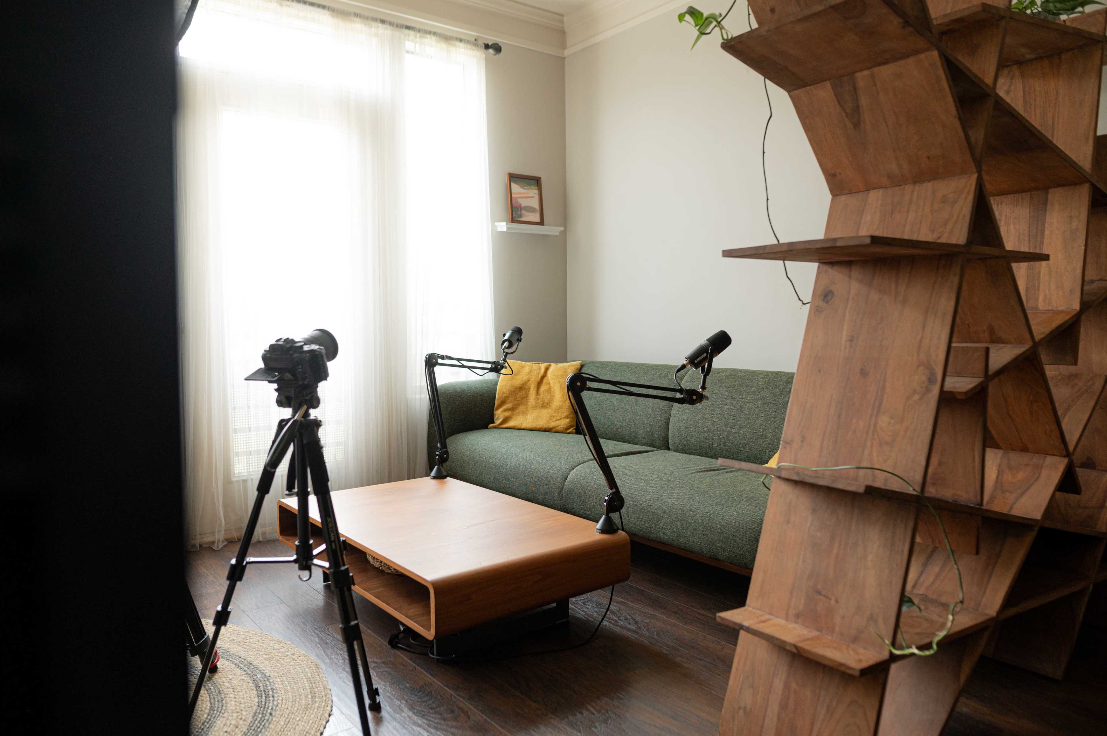 Mid-Century Podcast & Film Studio with a Brick Fireplace (Cameras Available) Image in Midtown, Atlanta, GA